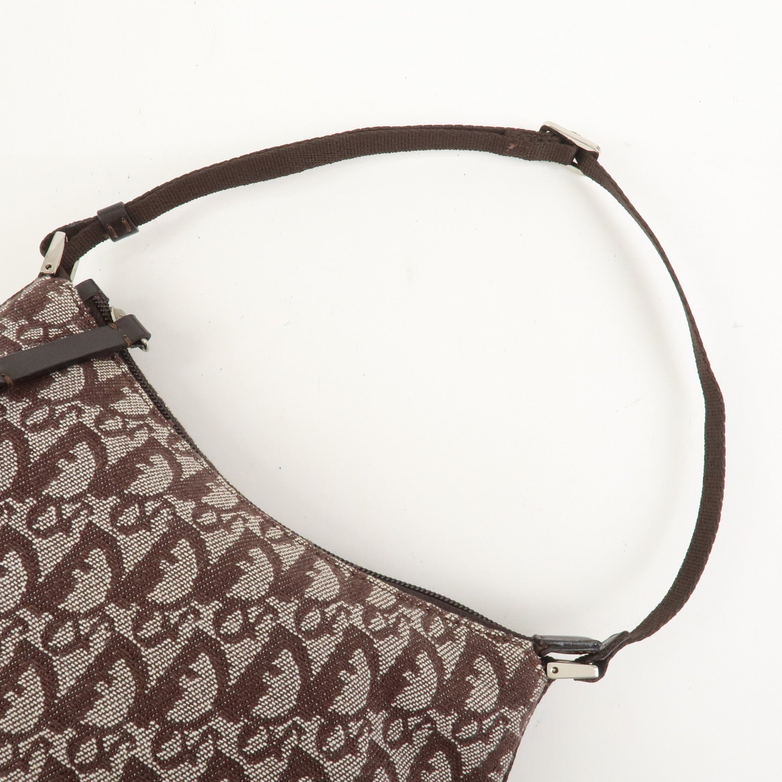 Christian Dior Trotter Jacquard Canvas Leather Shoulder Bag Brown