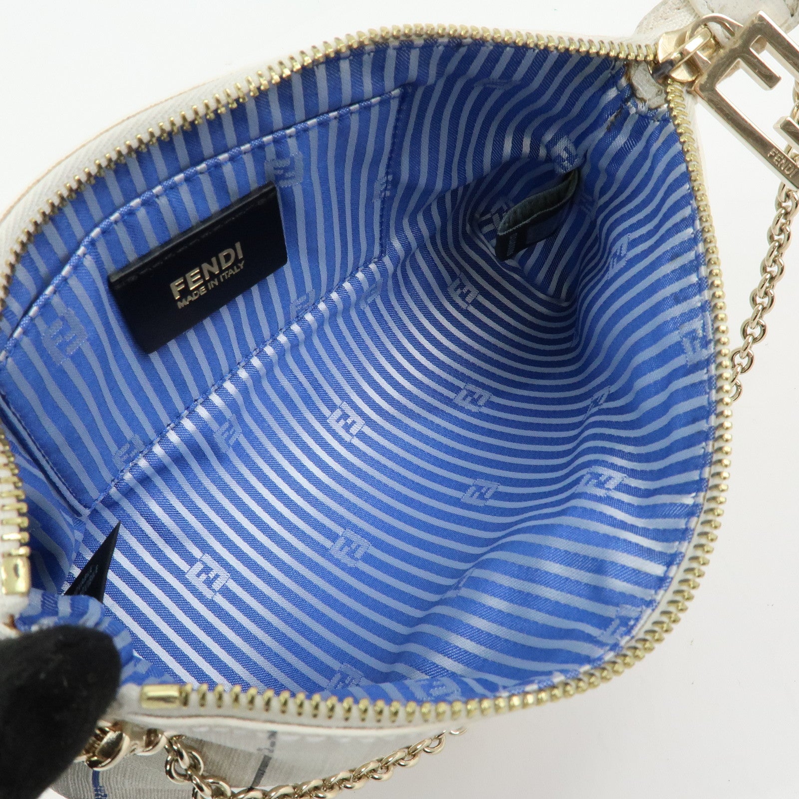 FENDI Zucca PVC Chain Accessory Pouch Hand Bag White 8BR592
