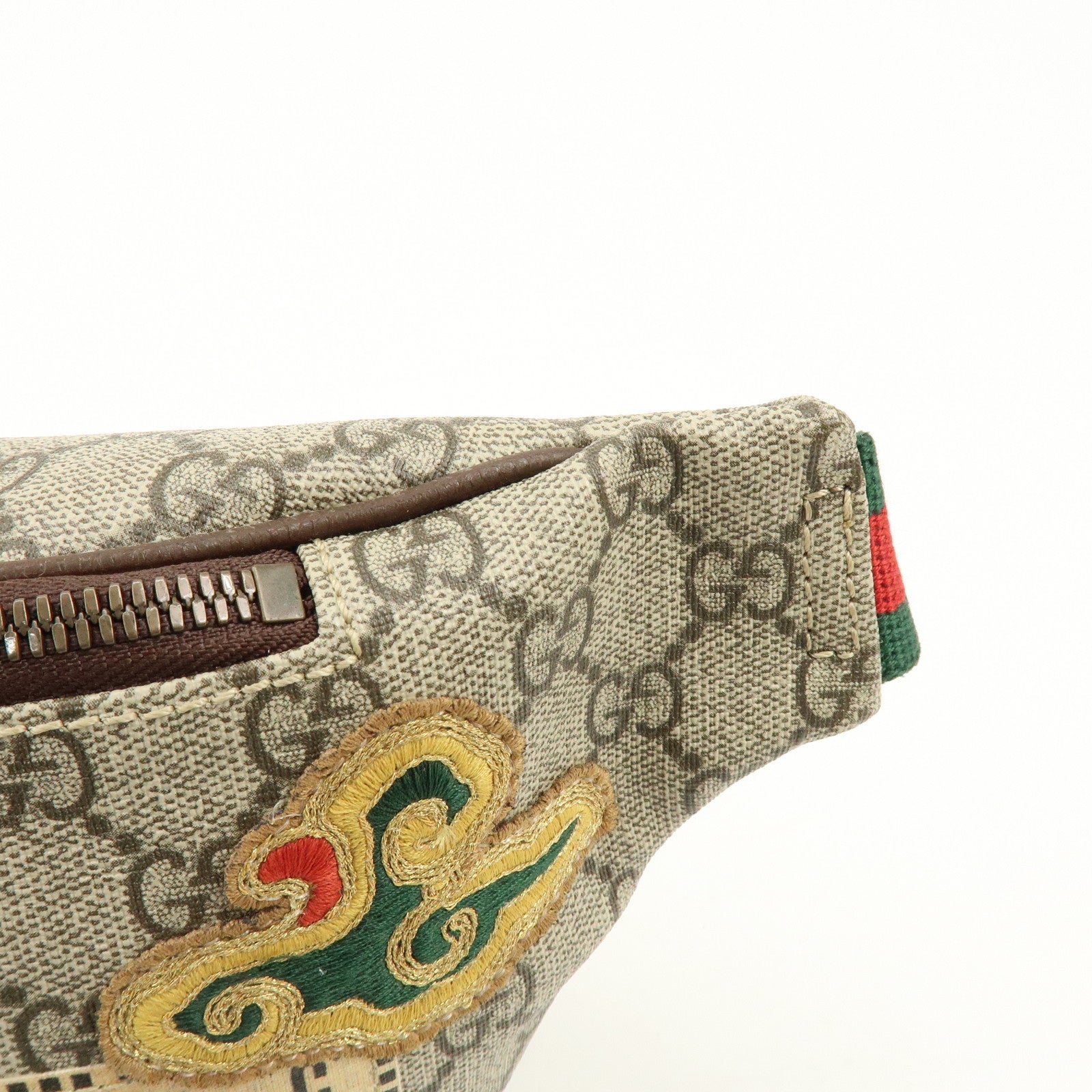 GUCCI Sherry GG Supreme Canvas Leather Waist Bag Gray Brown 529711