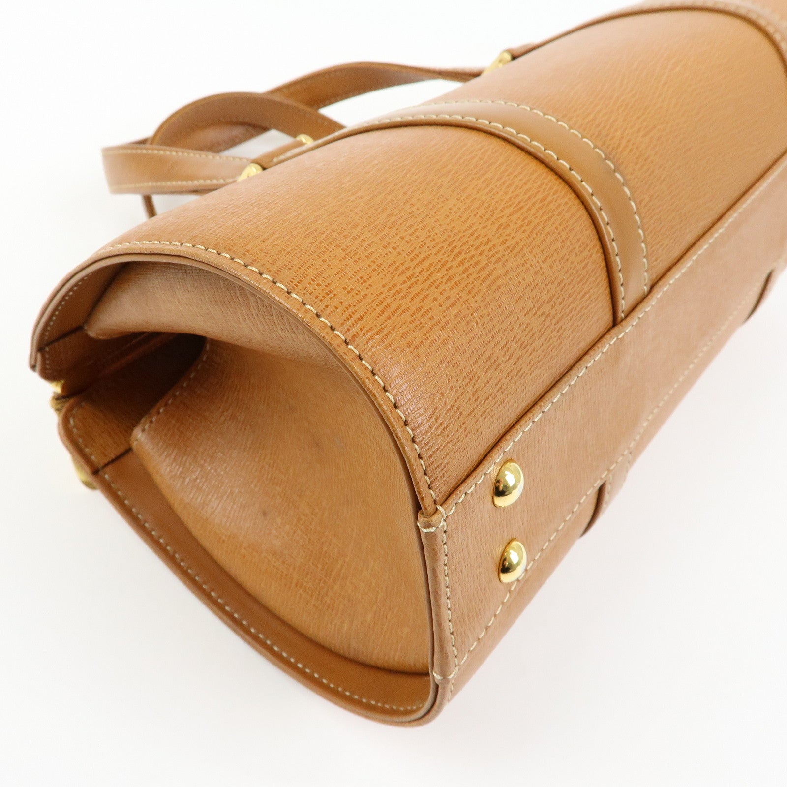 BURBERRY Logo Leather Hand Bag Tote Bag Brown
