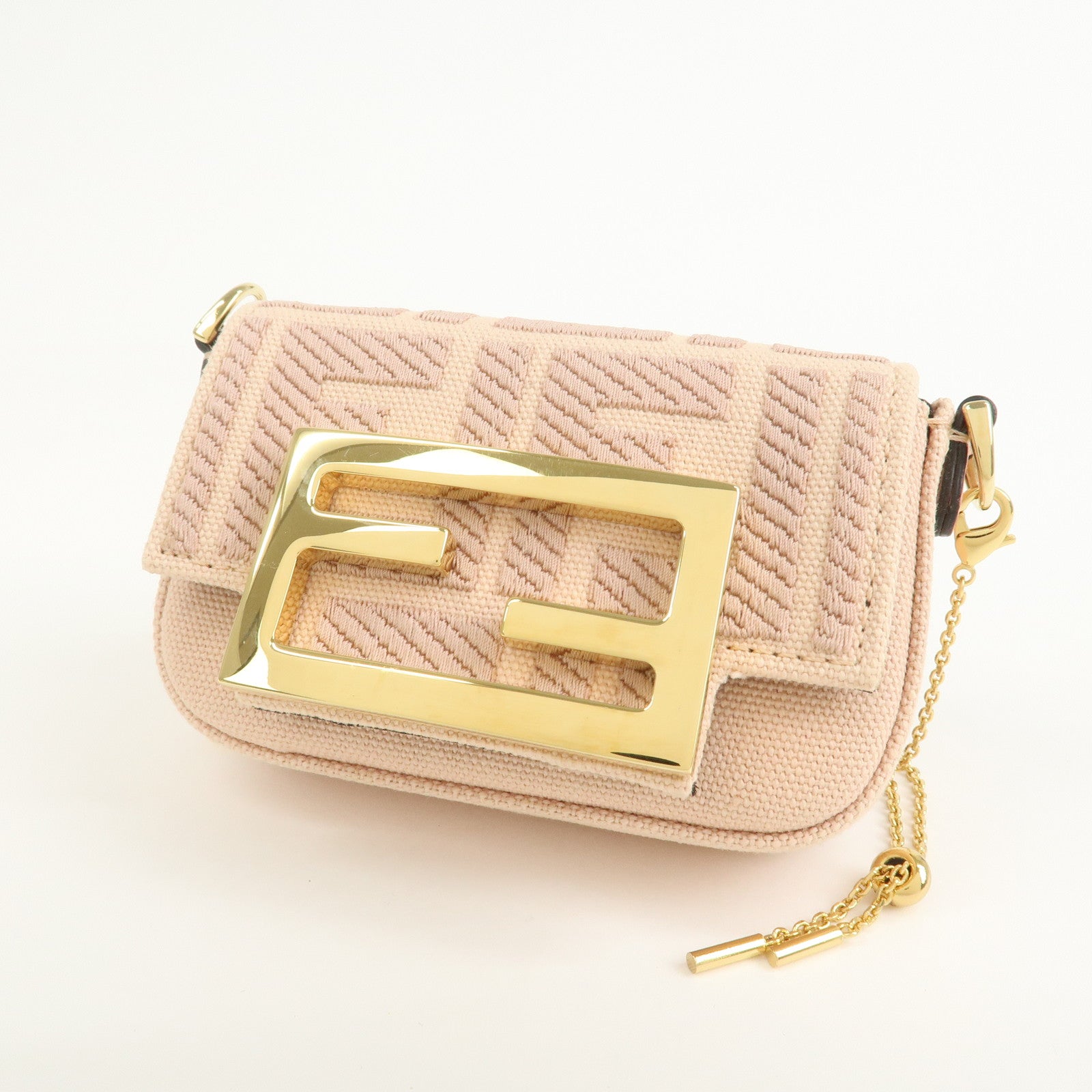 FENDI Zucca Nano Baguette Canvas Leather Chain Shoulder Bag 7AS045