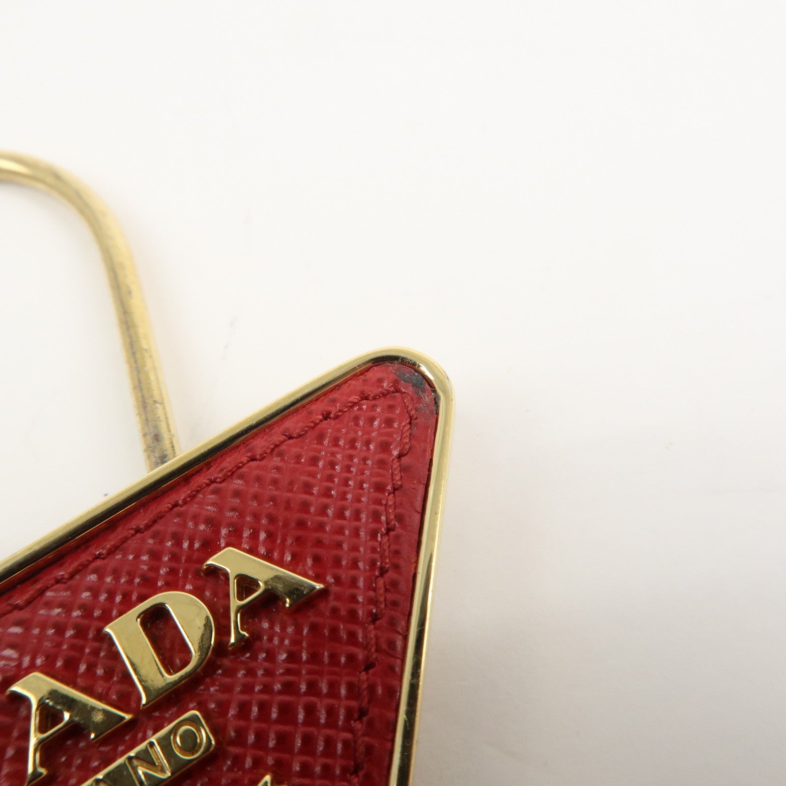 PRADA Triangle Logo Saffiano Leather Metal Bag Charm Red 1PP301
