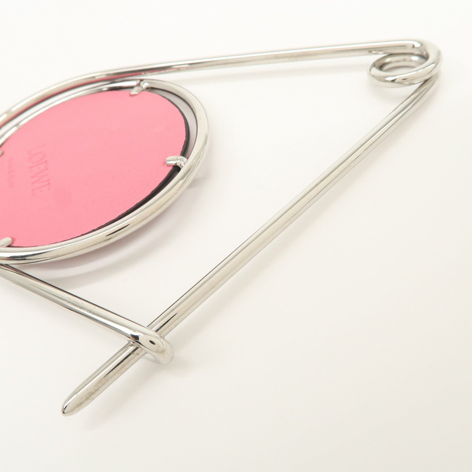 LOEWE Leather Metal Rose Meccano Pin Pink Black Silver