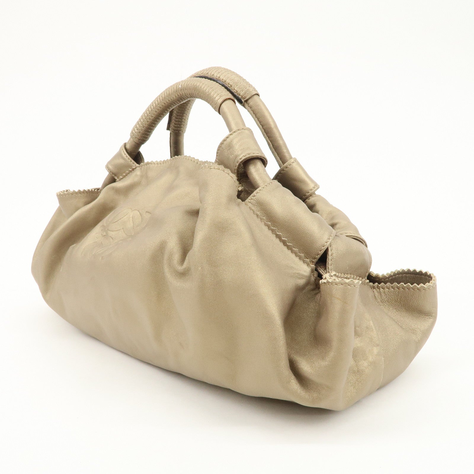 LOEWE Anagram Leather Nappa Aire Hand Bag Tote Bag Gold Used