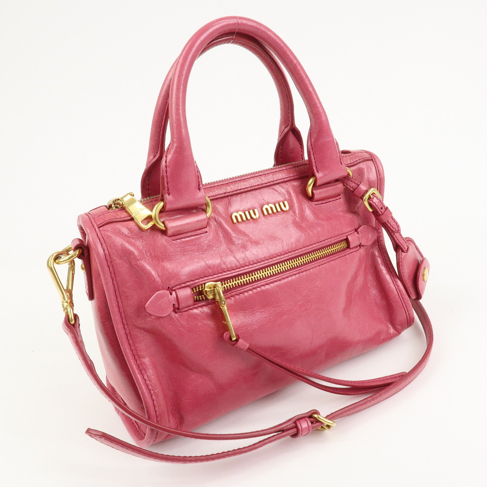 MIU MIU Logo Leather 2Way Bag Hand Bag Shoulder Bag Pink 5BB104