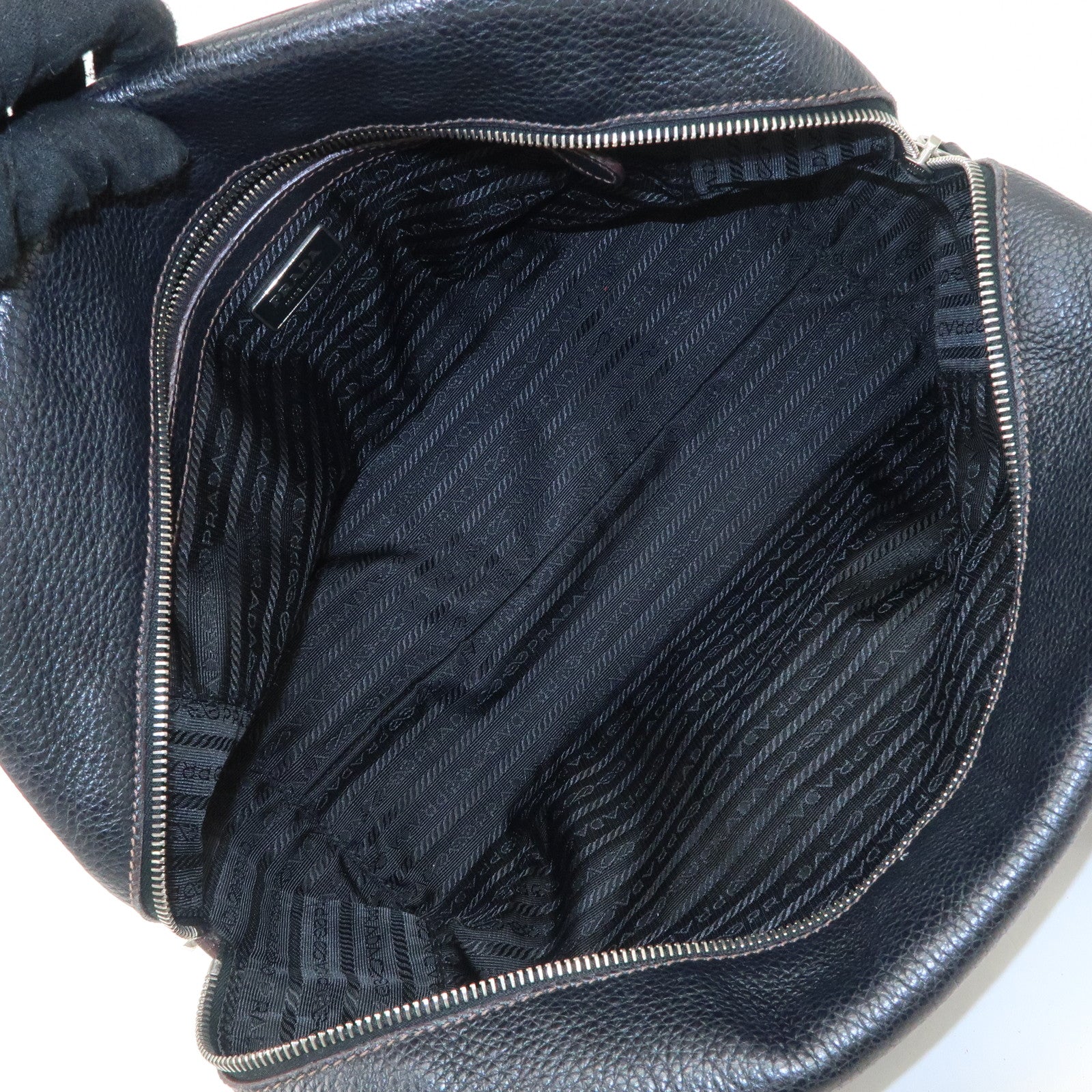 PRADA Logo Leather Hand Bag Mini Boston Bag Black BL0471 Used