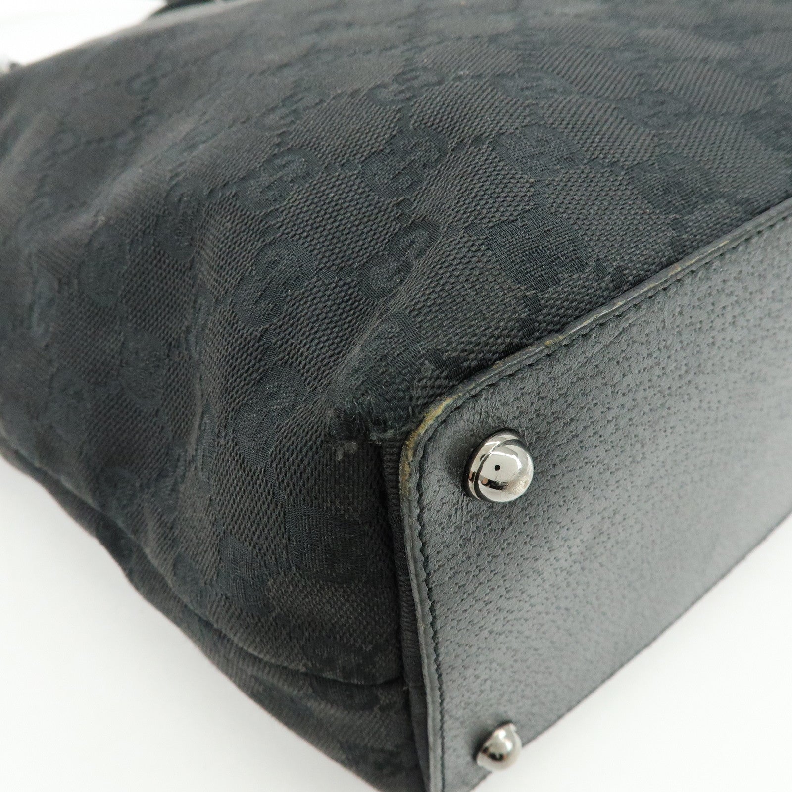 GUCCI GG Canvas Leather Tote Bag Shoulder Bag Black 120836