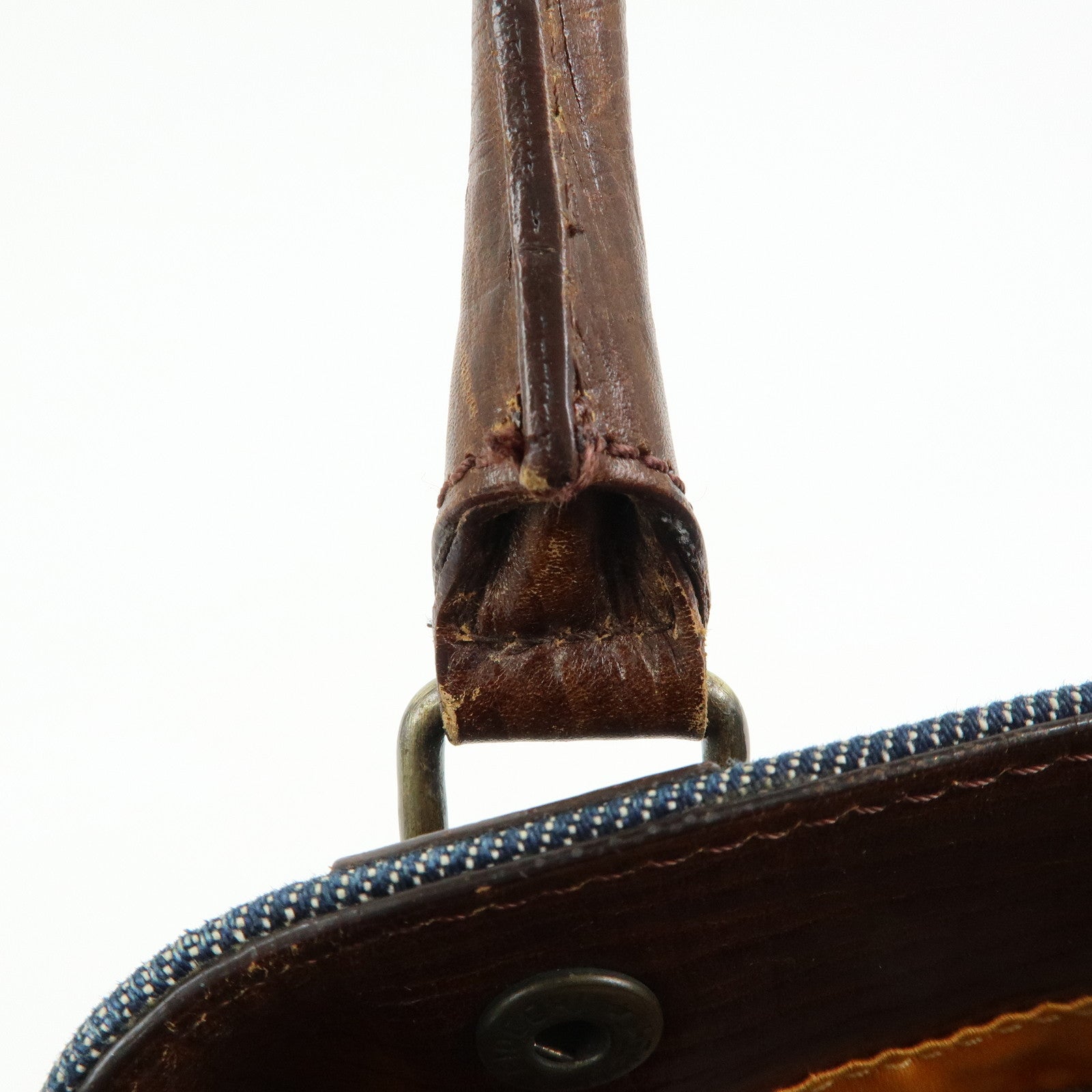 FENDI Etnico Denim Leather Tote Bag Shoulder Bag Blue Brown 8BN157