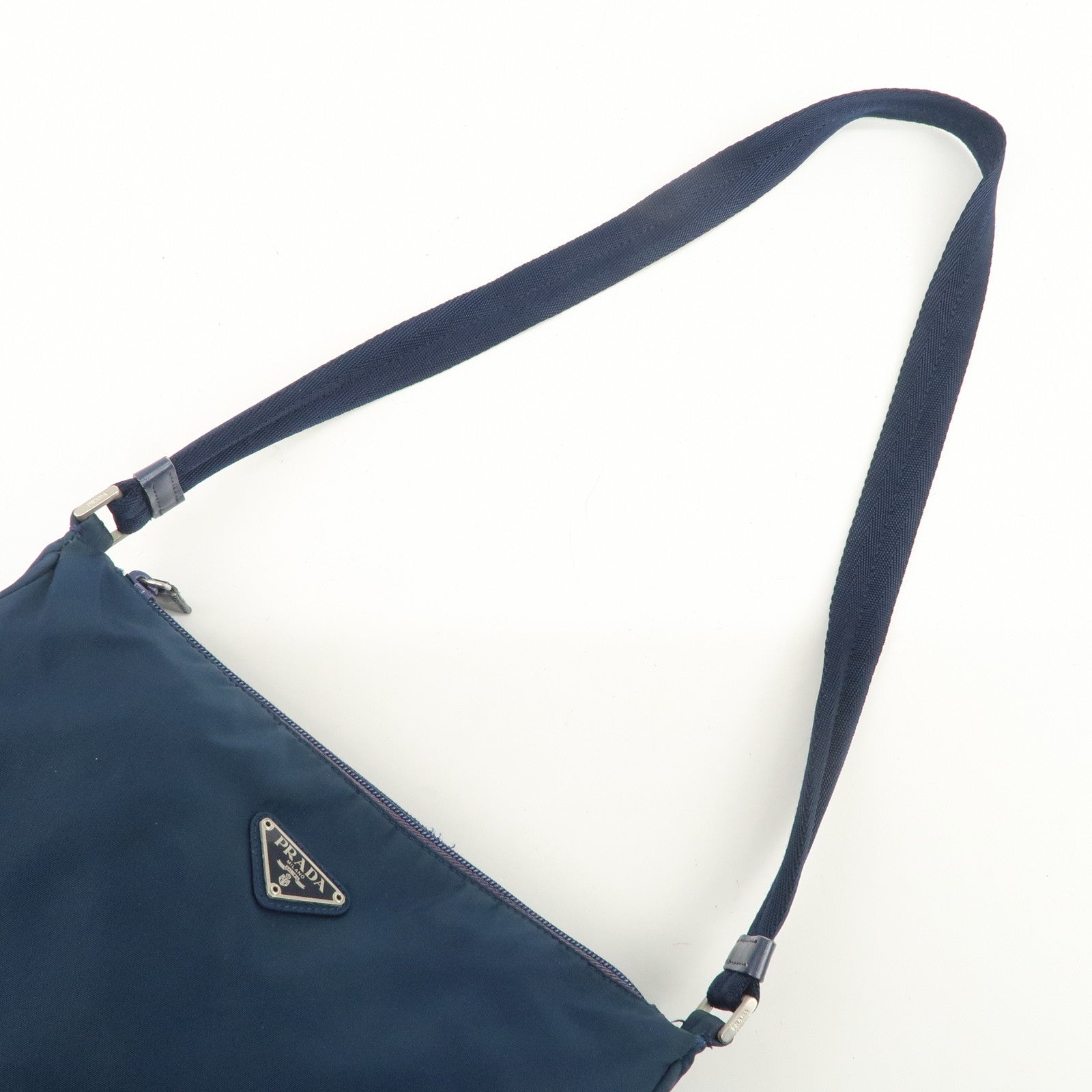 PRADA Triangle Logo Nylon Leather Shoulder Bag Crossbody Bag Navy
