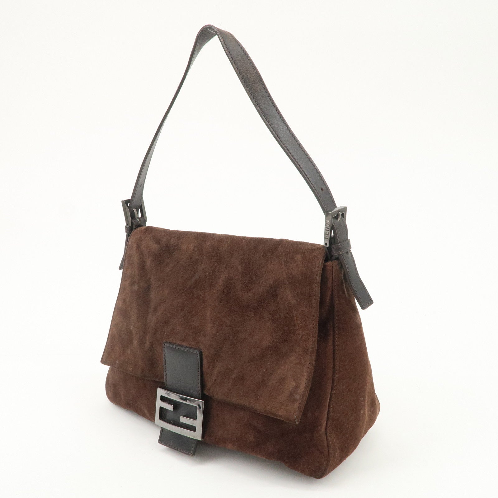 FENDI Mamma Baguette Suede Shoulder Bag Dark Brown 8BR001 Used