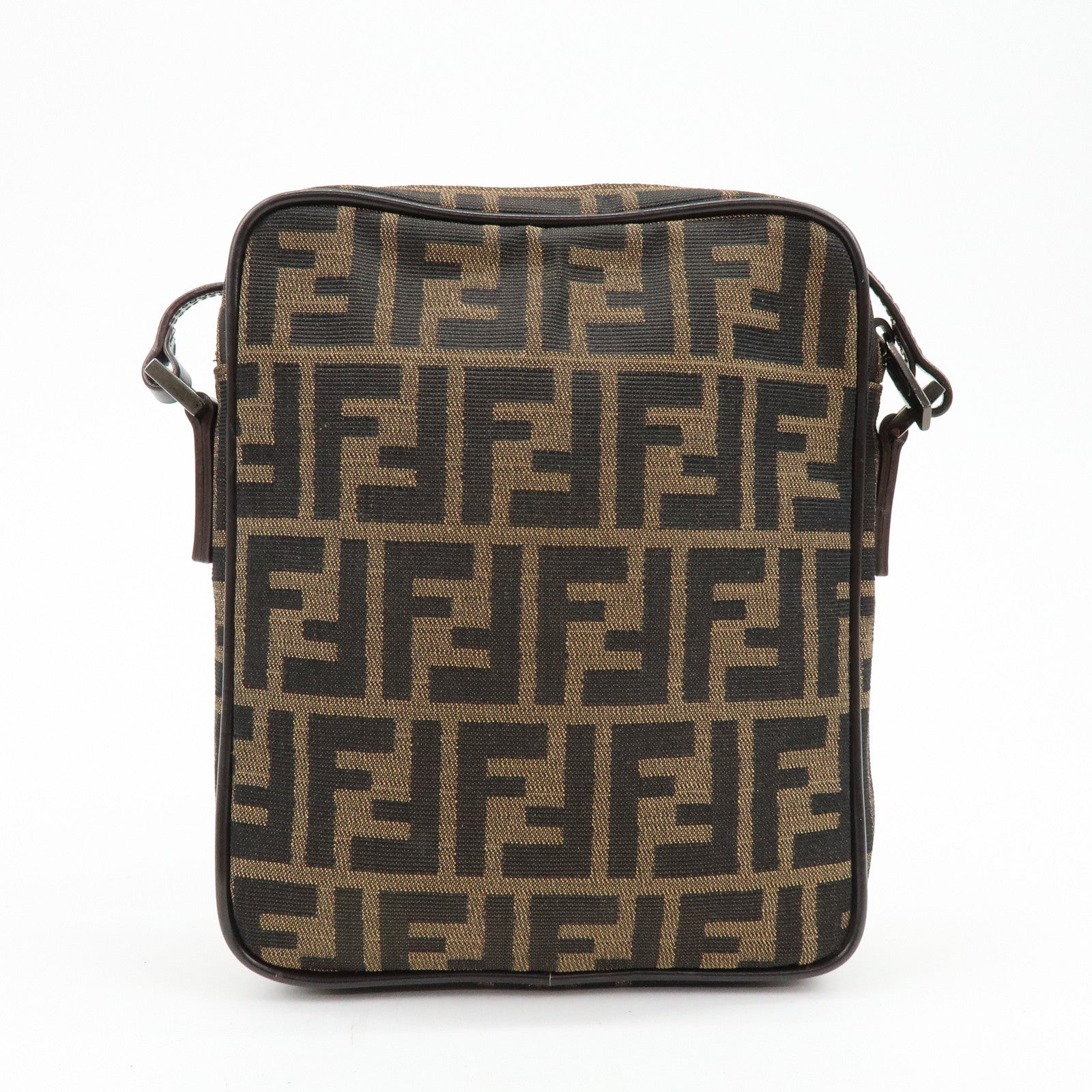 FENDI Zucca Canvas Leather Shoulder Bag Crossbody Bag Brown 8BT053