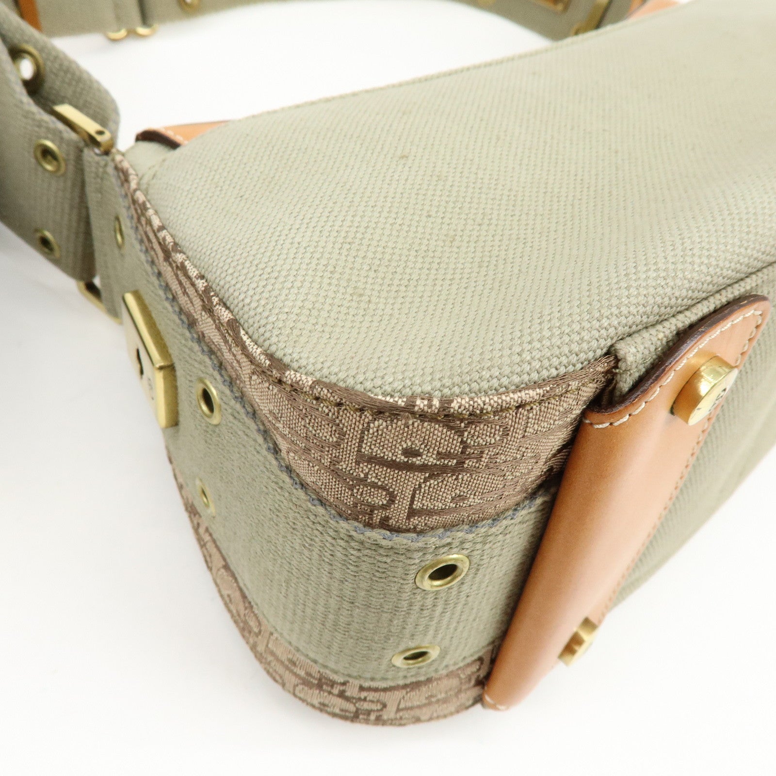 Christian Dior Street Chic Canvas Leather Shoulder Bag Khaki Camel