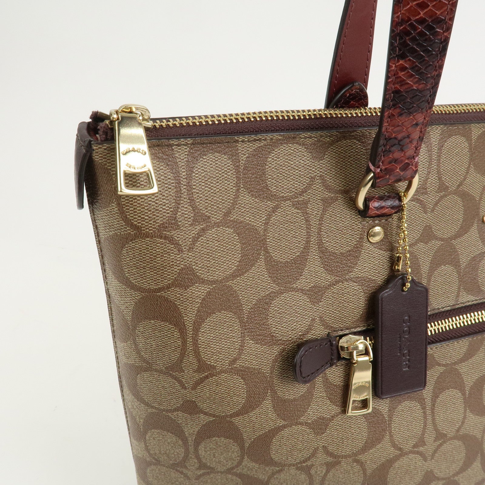 COACH Signature PVC Embossed Leather Tote Bag Shoulder Bag Brown