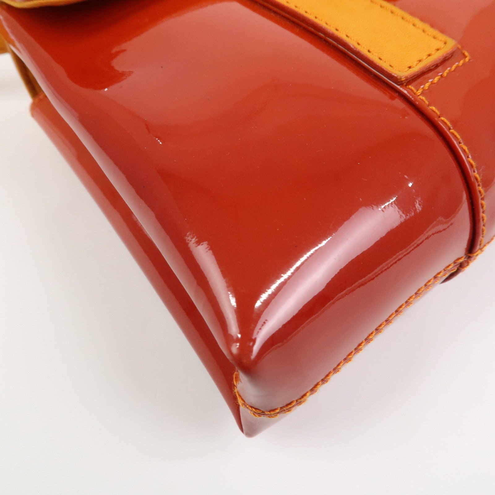 BVLGARI Patent Leather Shoulder Bag Hand Bag Orange