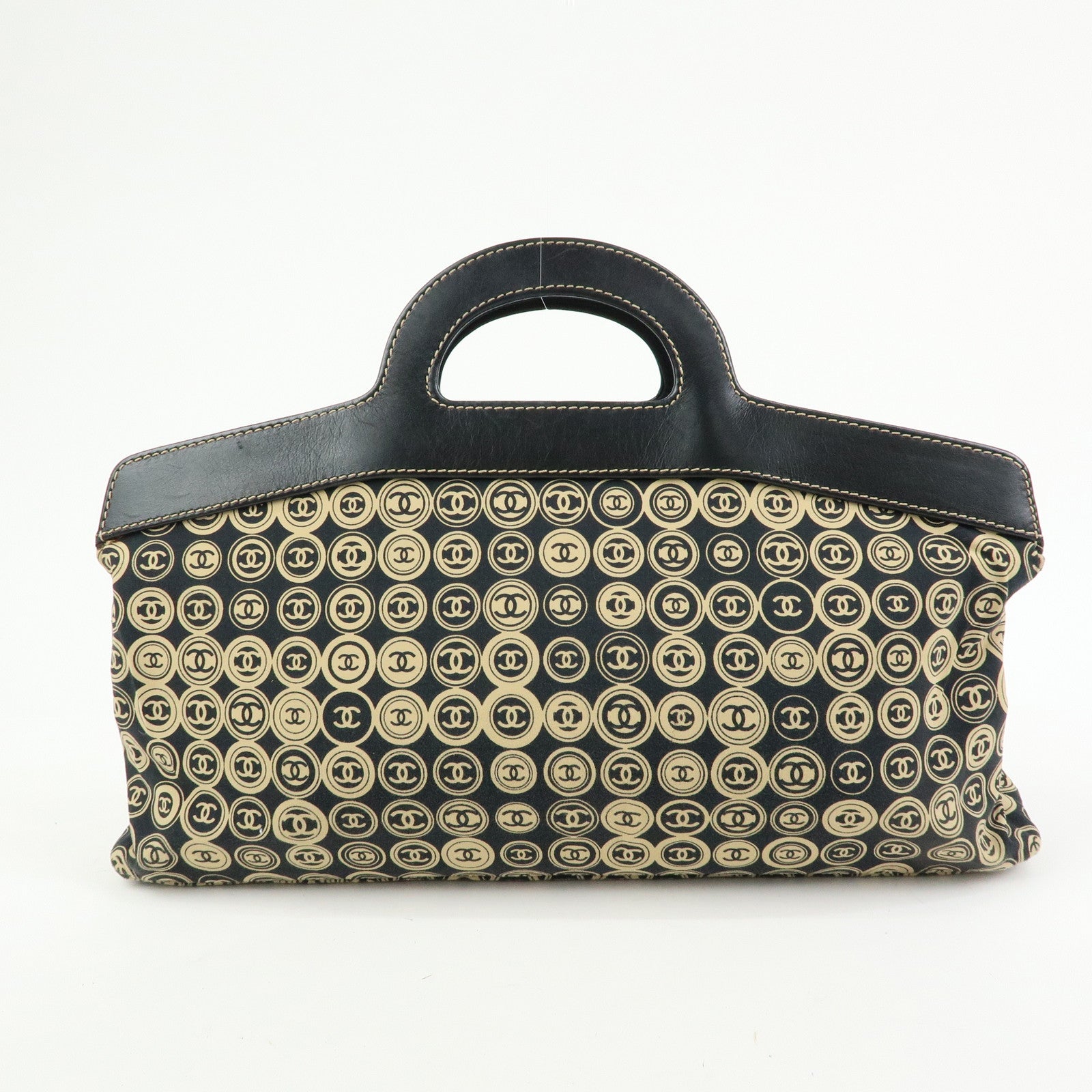 CHANEL COCO Mark Canvas Leather Hand Bag Beige Black