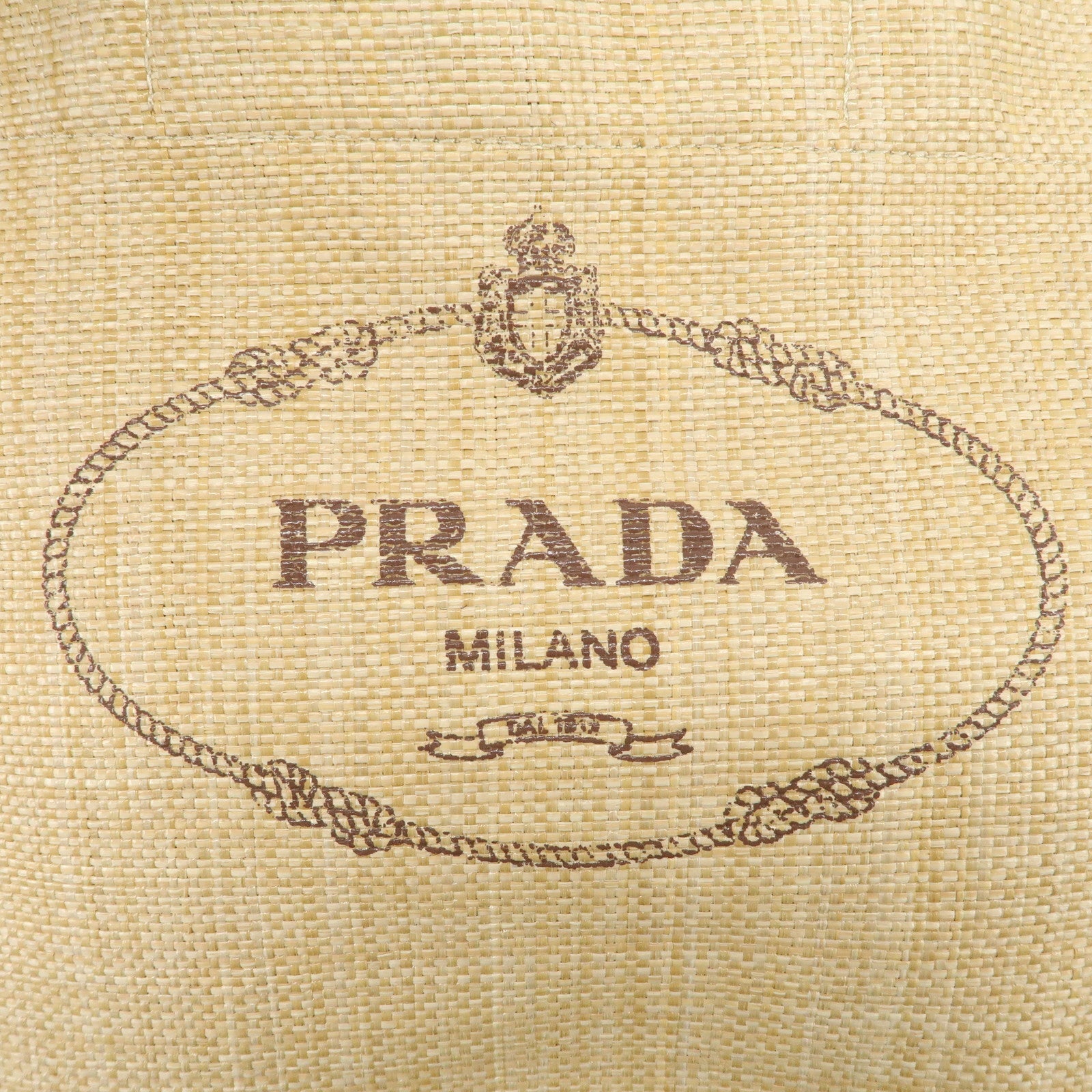 PRADA Leather Raffia Straw Tote Bag Shoulder Bag Beige Used