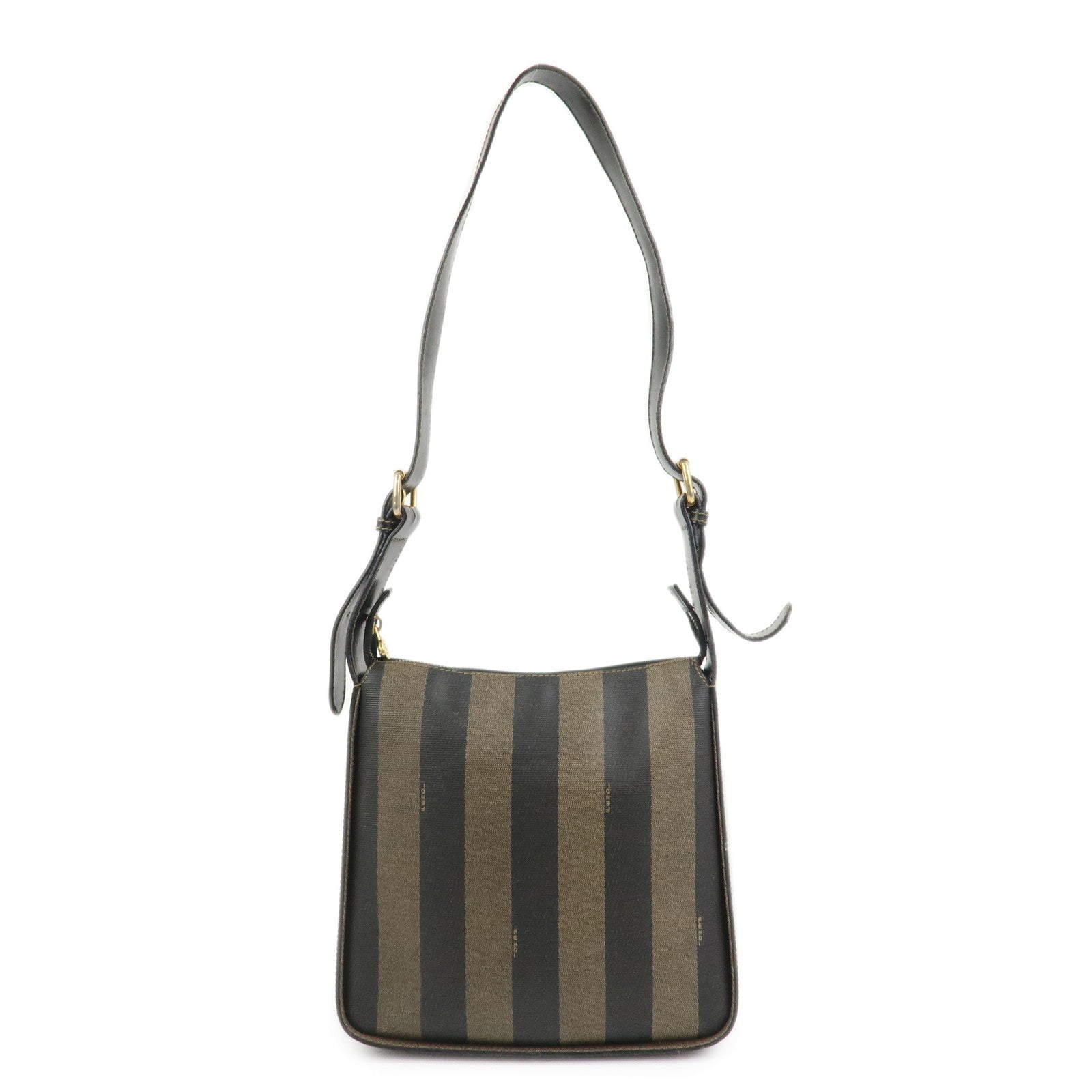 FENDI Pequin PVC Shoulder Bag Crossbody Bag Black 211 256510058