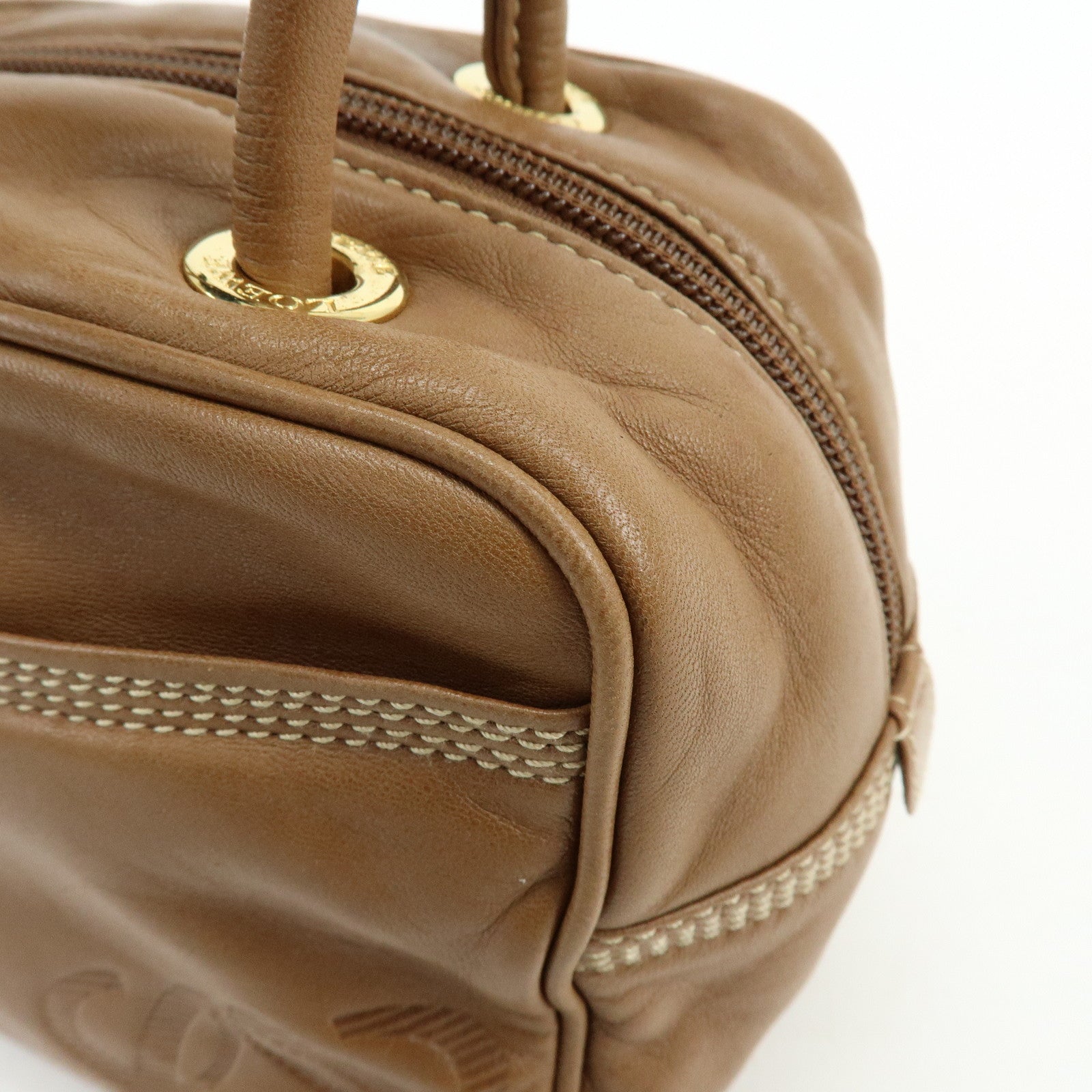 LOEWE Anagram Nappa Leather Hand Bag Mini Boston Bag Brown