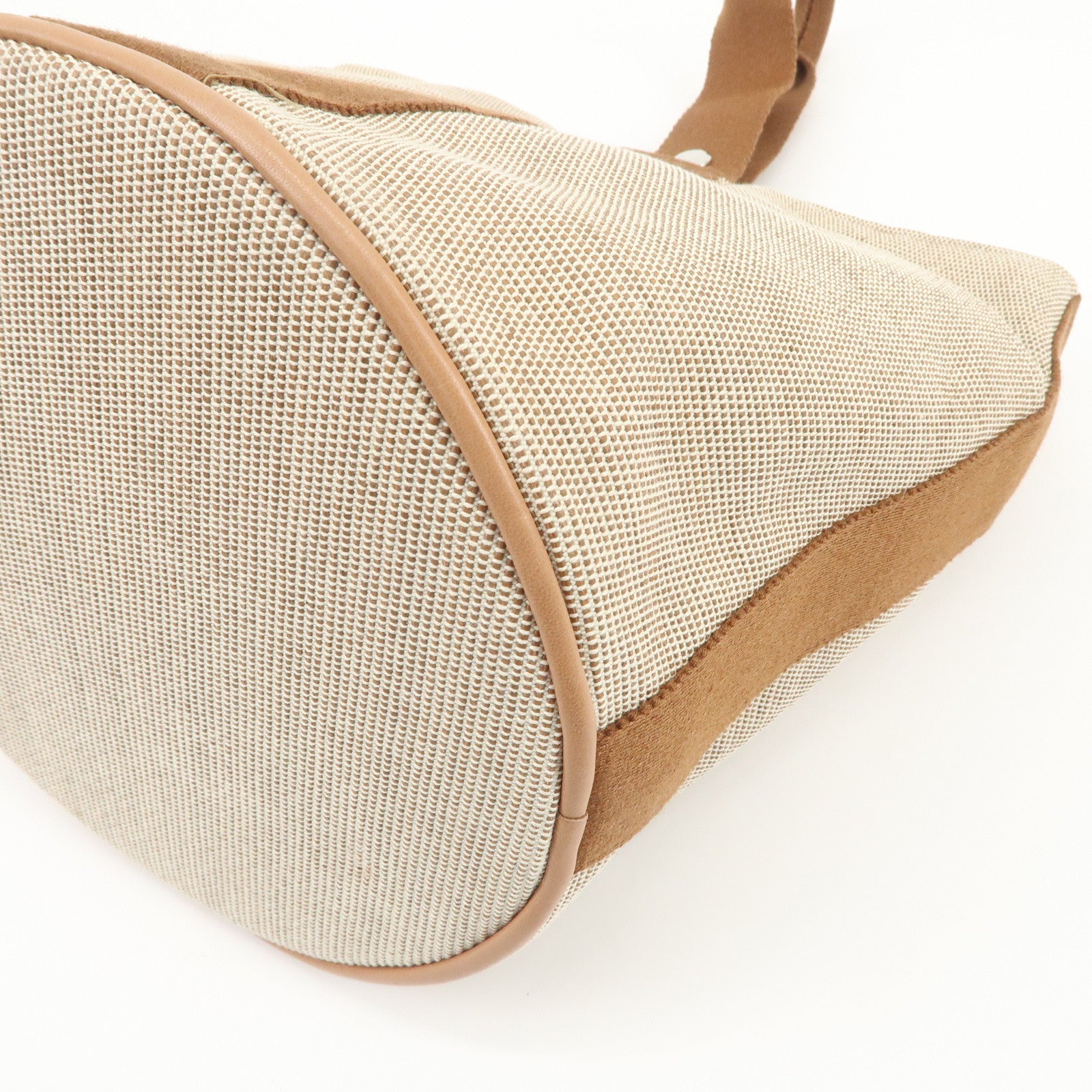 HERMES Saxo MM Toile H Hand Bag Bucket Bag Ivory Brown