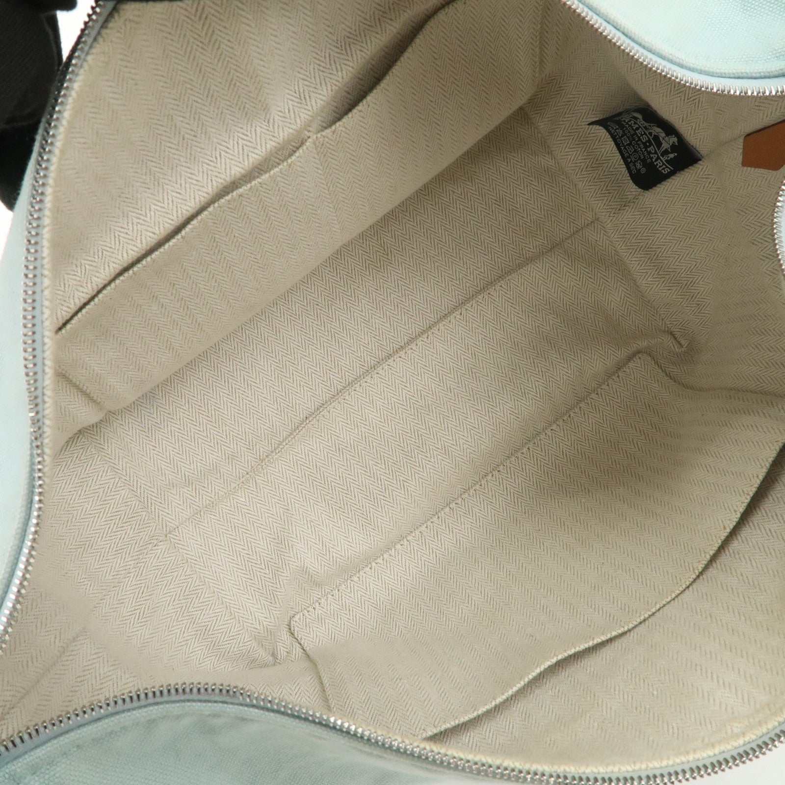 HERMES Bride A Brac GM Canvas Leather Hand Bag Pouch Light Blue