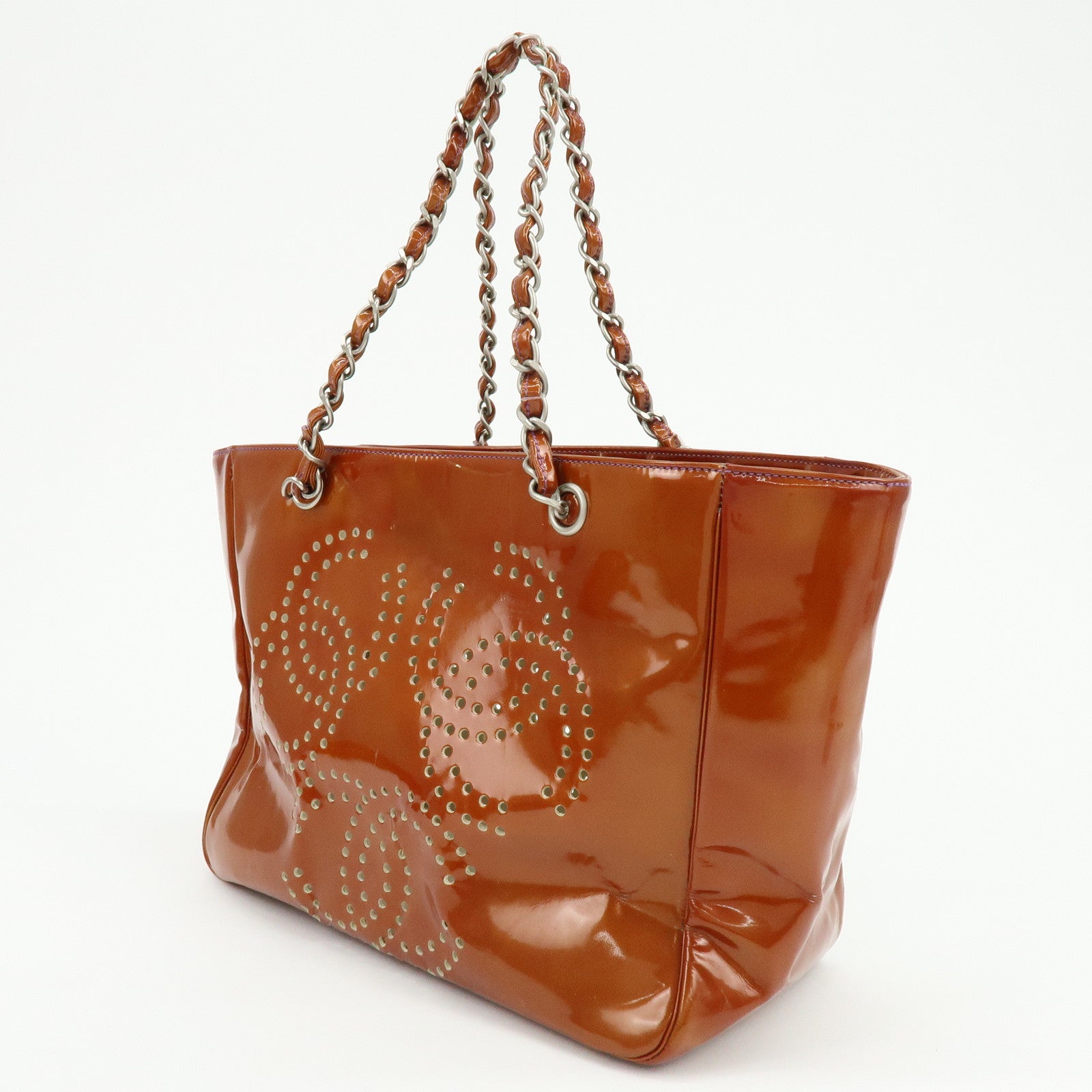 CHANEL Triple COCO Punching Patent Leather Chain Tote Bag A16275