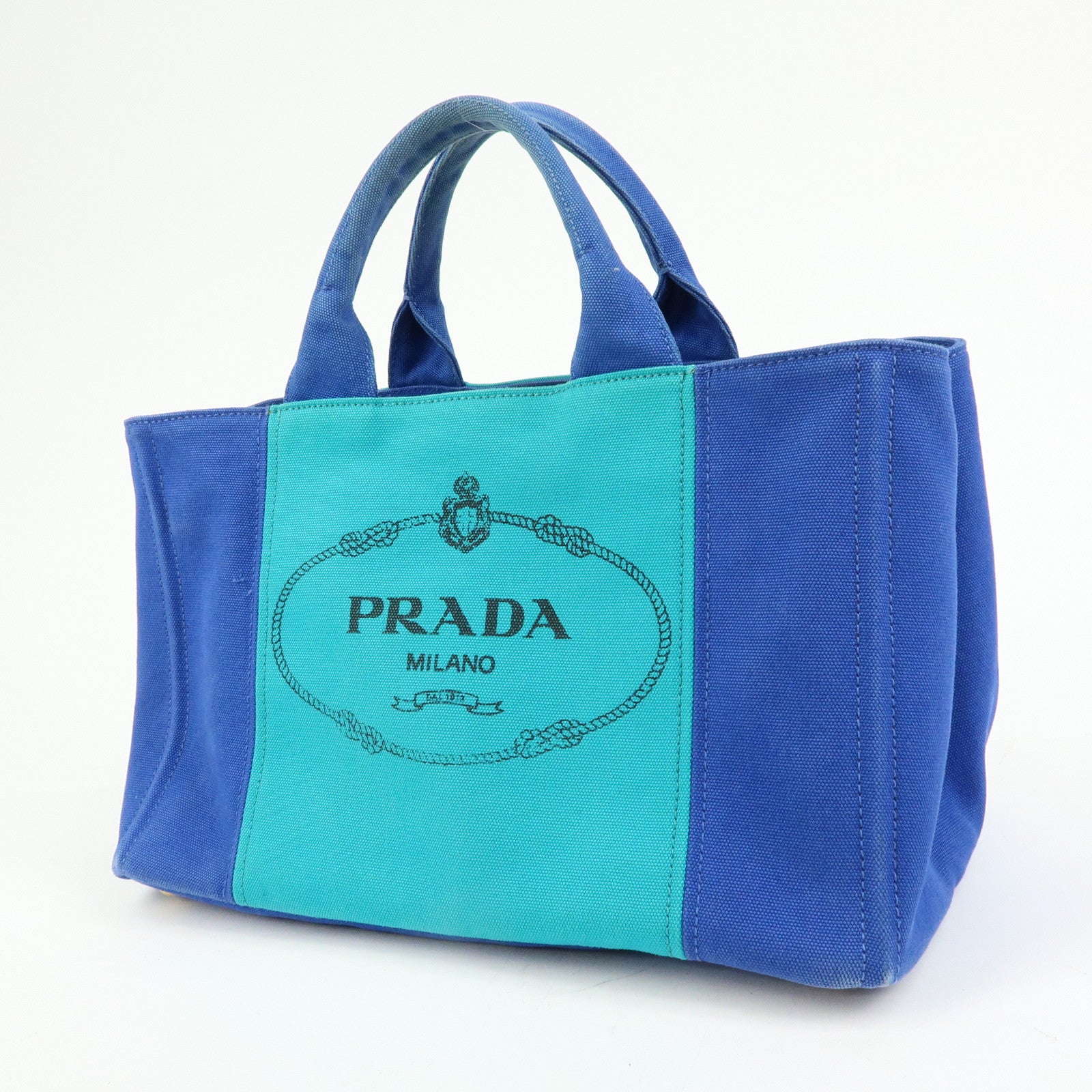 PRADA Triangle Logo Canapa Canvas 2Way Bag Tote Bag Blue BN2642