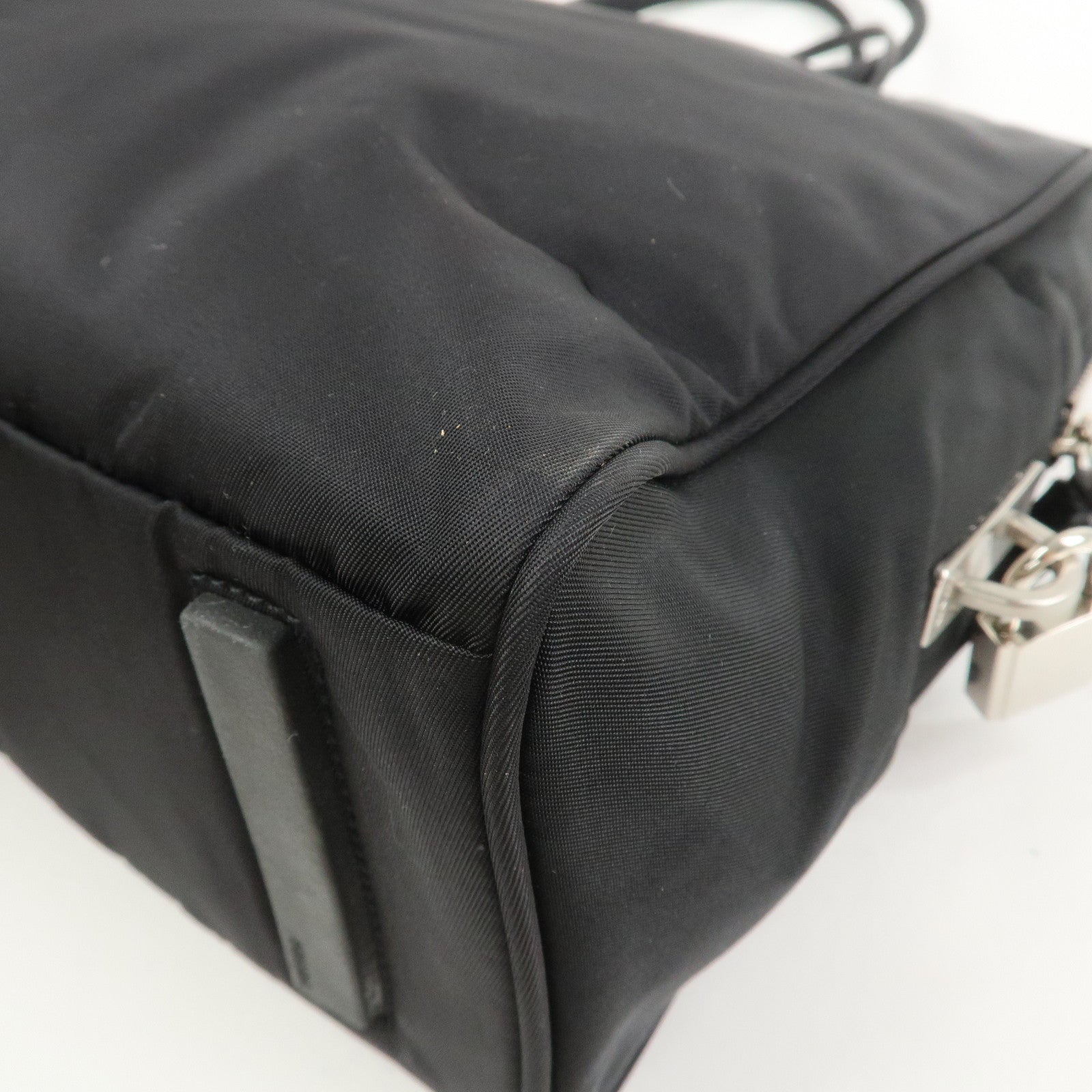 PRADA Triangle Logo Nylon Leather Hand Bag Black BN0531