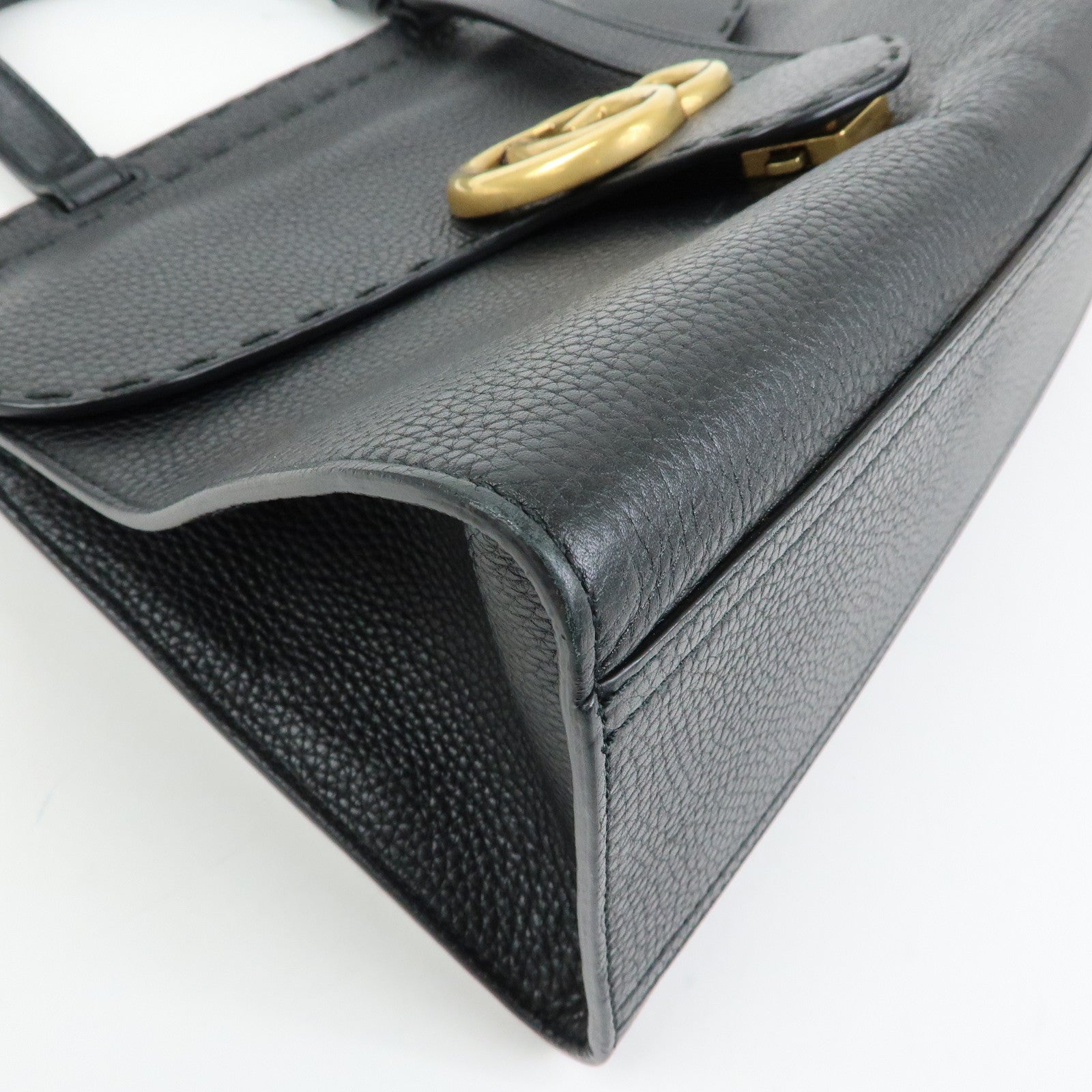 GUCCI Double G Calf Leather 2Way Bag Shoulder Bag Black 421890