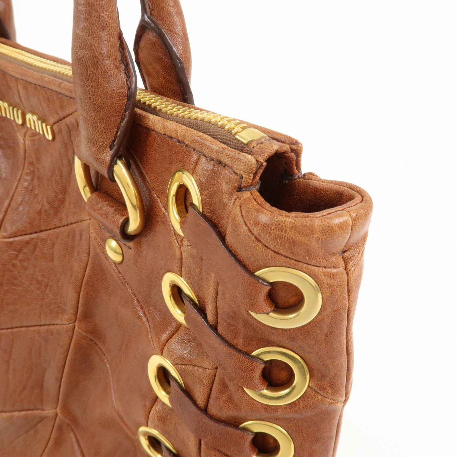MIU MIU Logo Leather 2Way Bag Hand Bag Shoulder Bag Brown