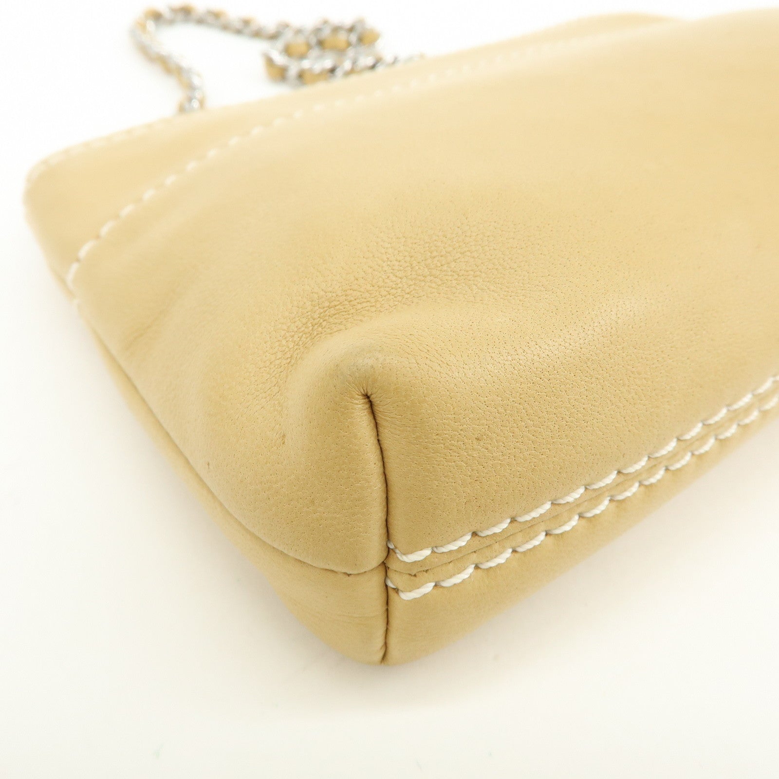 CHANEL Logo Lamb Skin Hand Bag Beige