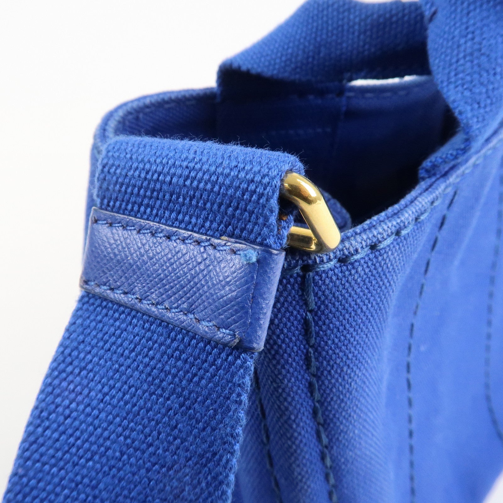 PRADA Logo Canapa Mini Canvas 2Way Tote Shoulder Bag Blue BN2439 Used