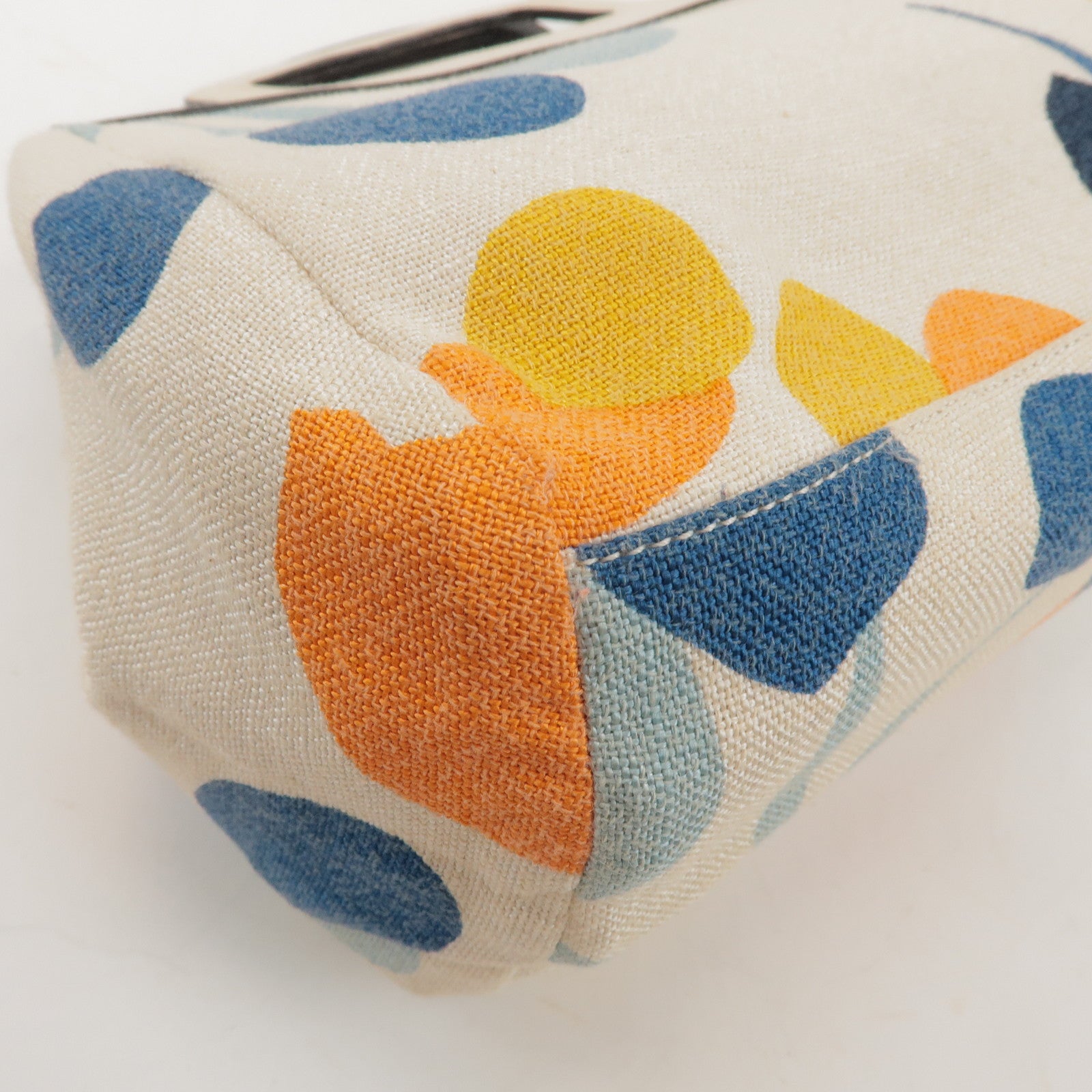 MIU MIU Madras Leather Canvas Reversible Hand Bag Ivory Black