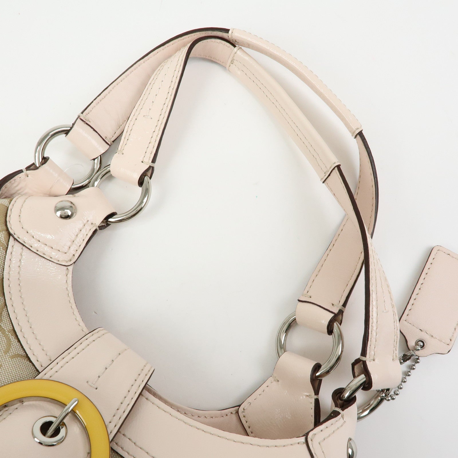 COACH Signature Canvas Patent Leather Hand Bag Beige