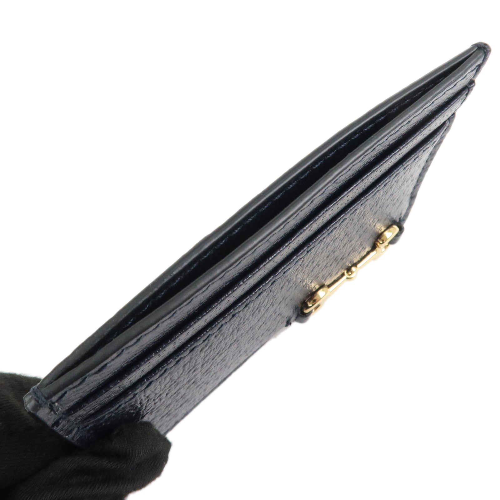 GUCCI Horsebit Leather Card Case Card Holder Cards Navy 700469