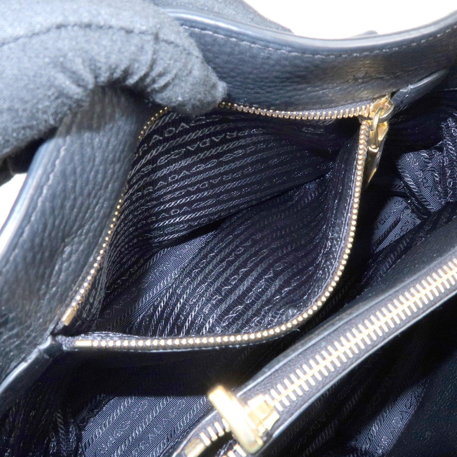 PRADA Logo Calf Leather Tote Bag Hand Bag Black