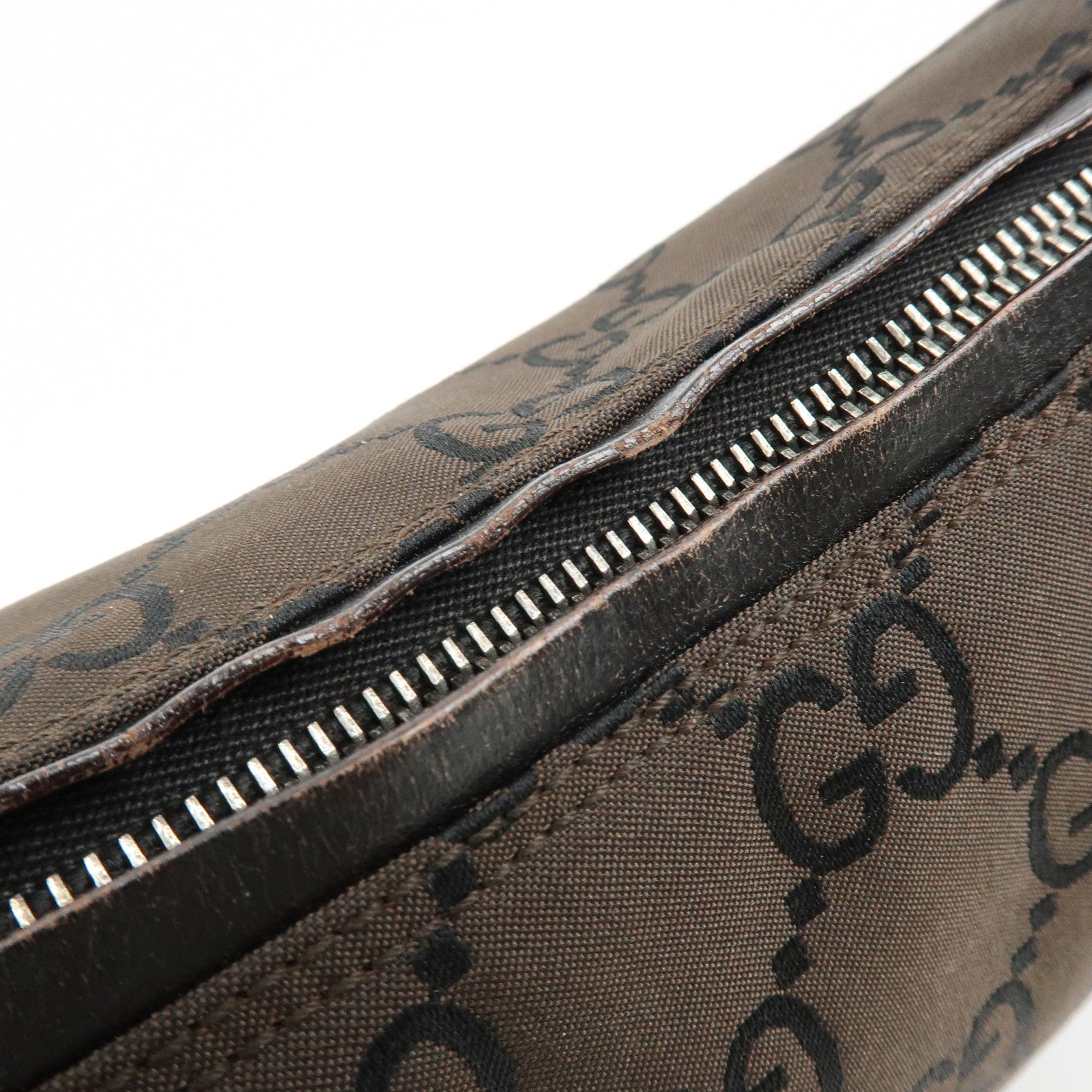GUCCI GG Nylon Leather Shoulder Bag Hand Bag Brown 001・ｻ3766