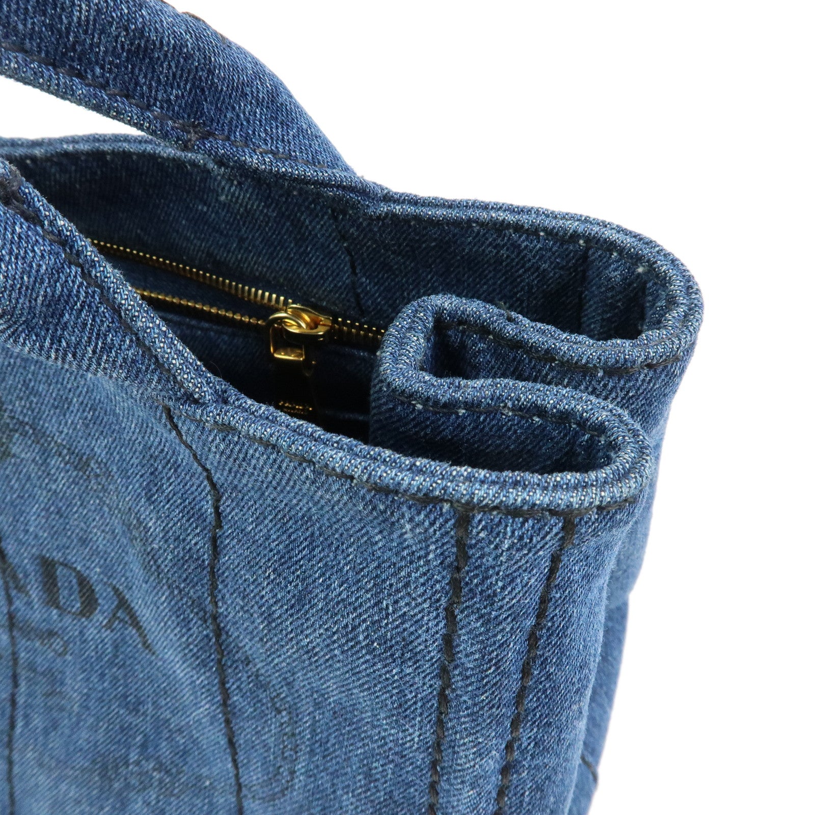 PRADA Canapa Mini Triangle Logo Denim 2Way Hand Bag Blue 1BG439