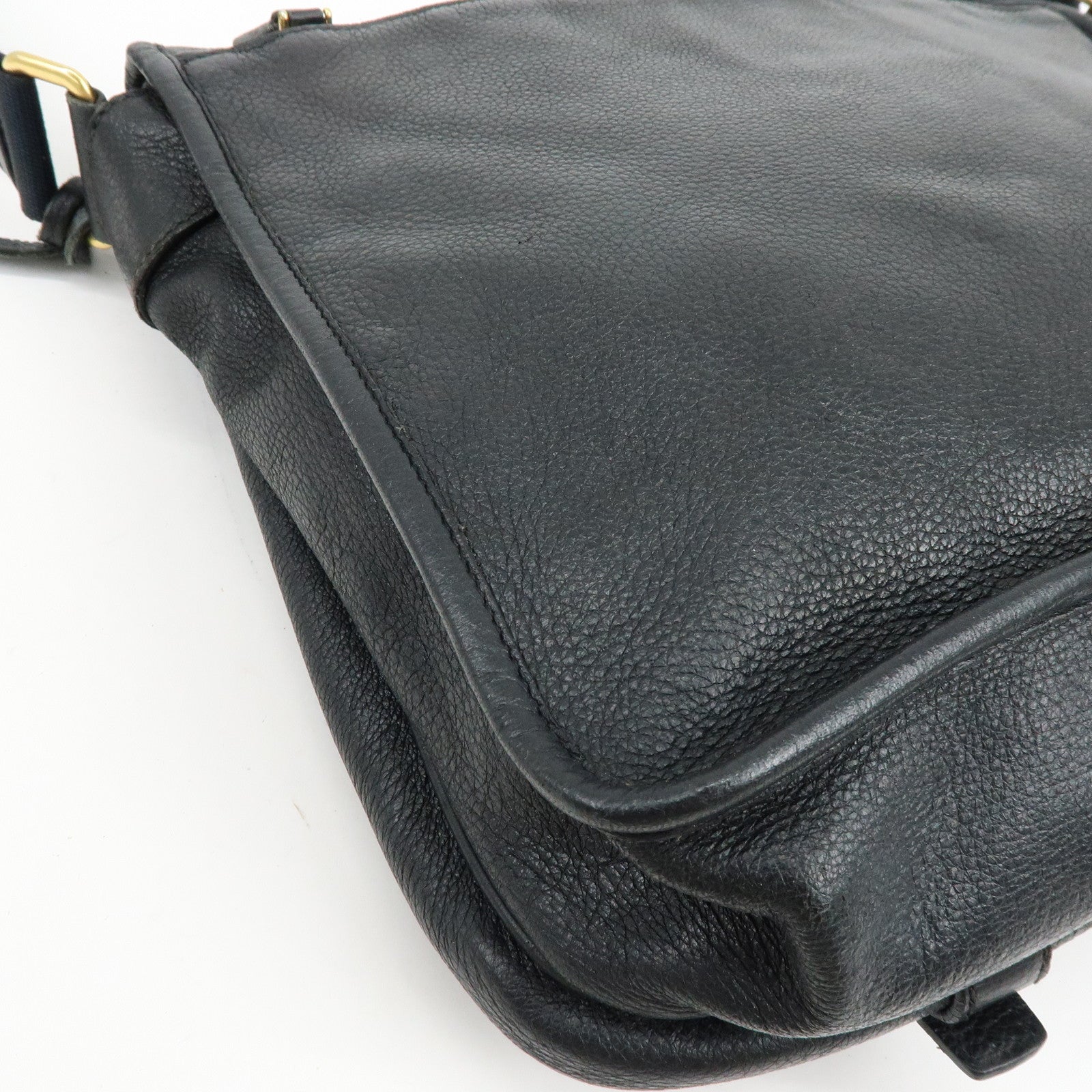 PRADA Logo Leather Shoulder Bag Crossbody Bag Black VA0638