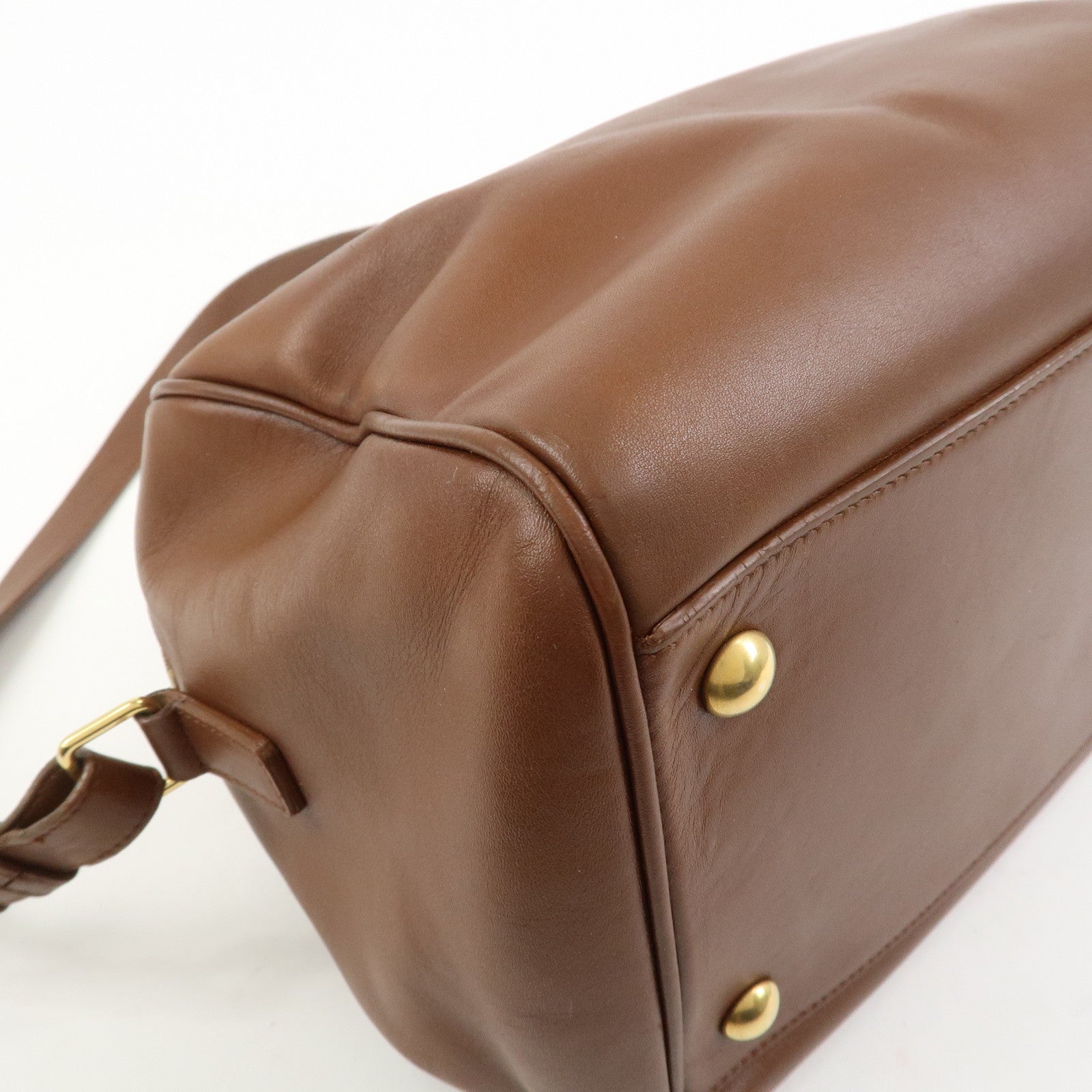 SAINT LAURENT PARIS Leather Duffle 6 2Way Bag Hand Bag Brown 322049