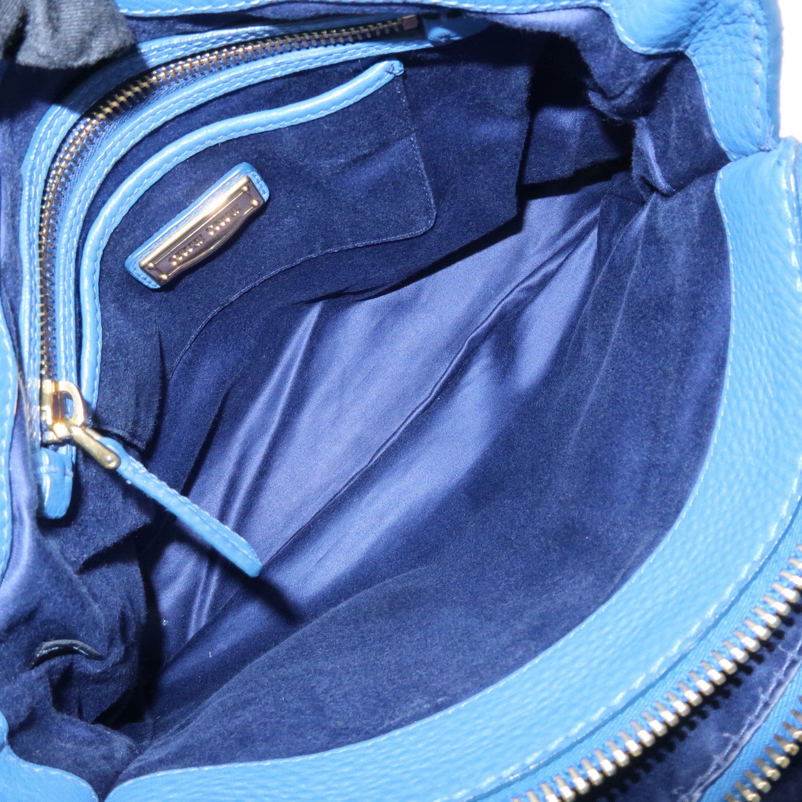 MIU MIU Logo Leather 2Way Bag Hand Bag Shoulder Bag Blue RR1945