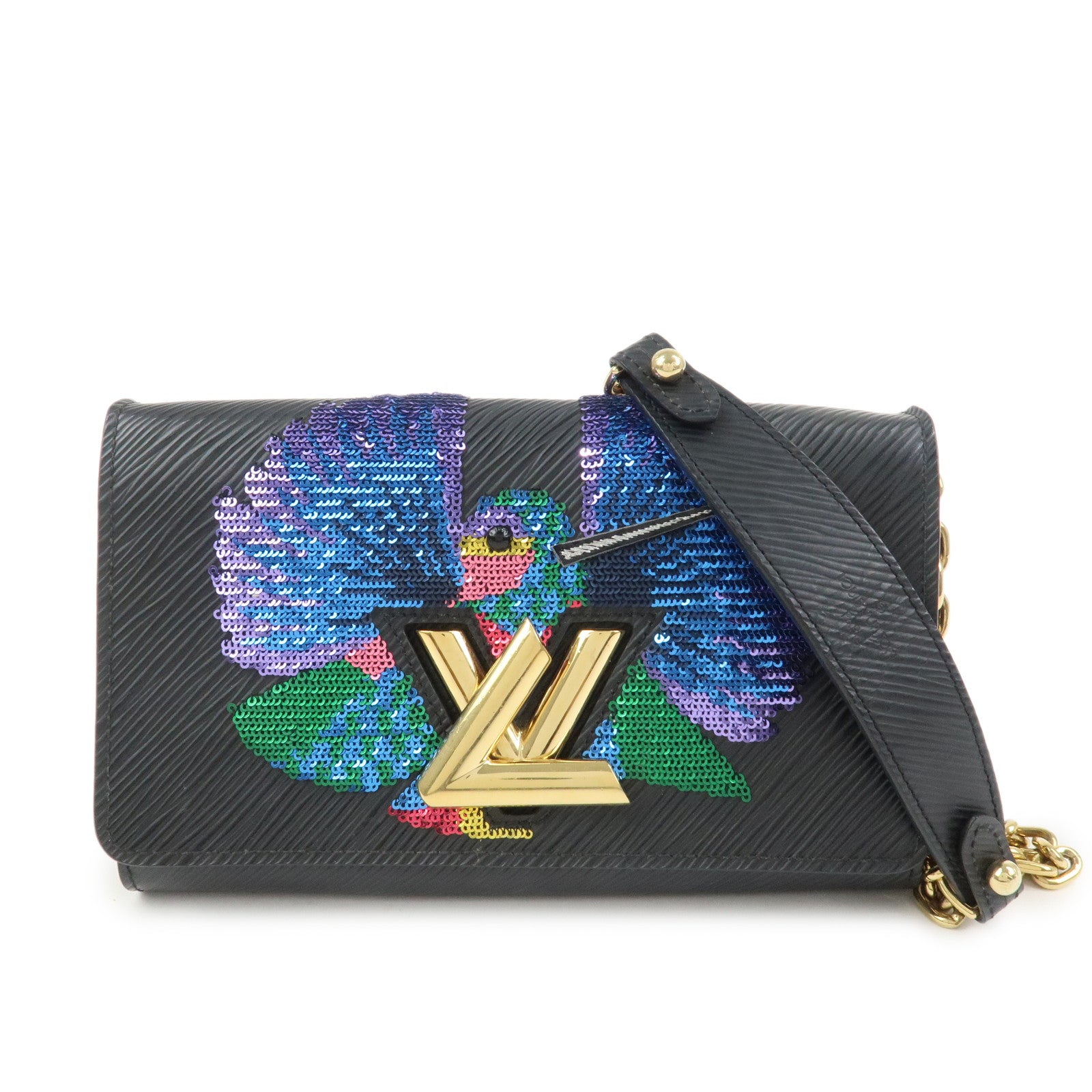 Louis Vuitton Epi Portefeuille Twist Chain Wallet Noir Black N64798