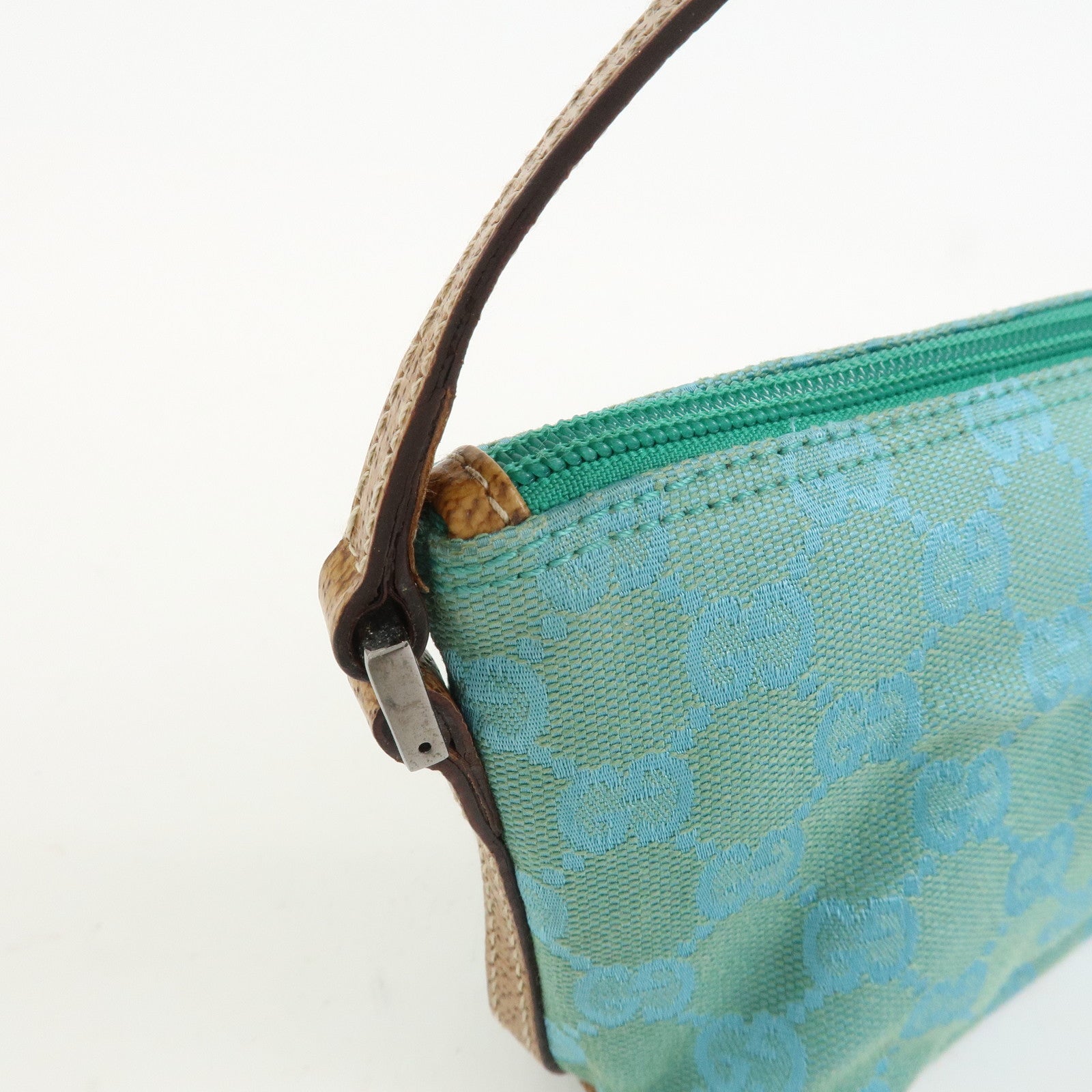 GUCCI Boat Bag GG Canvas Leather Hand Bag Light Blue 07198