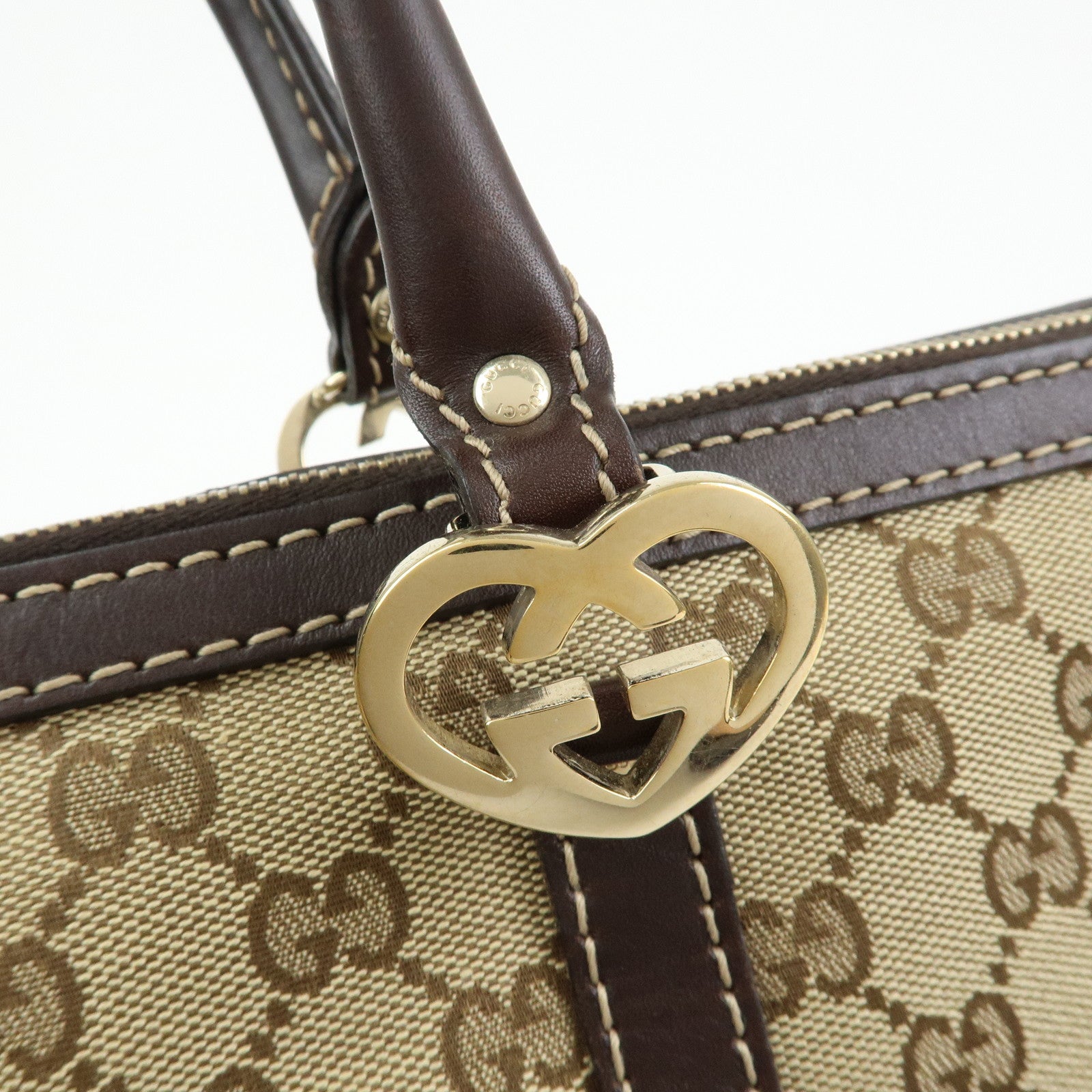 GUCCI Interlocking G Lovely Canvas Tote Bag Beige Brown 257069