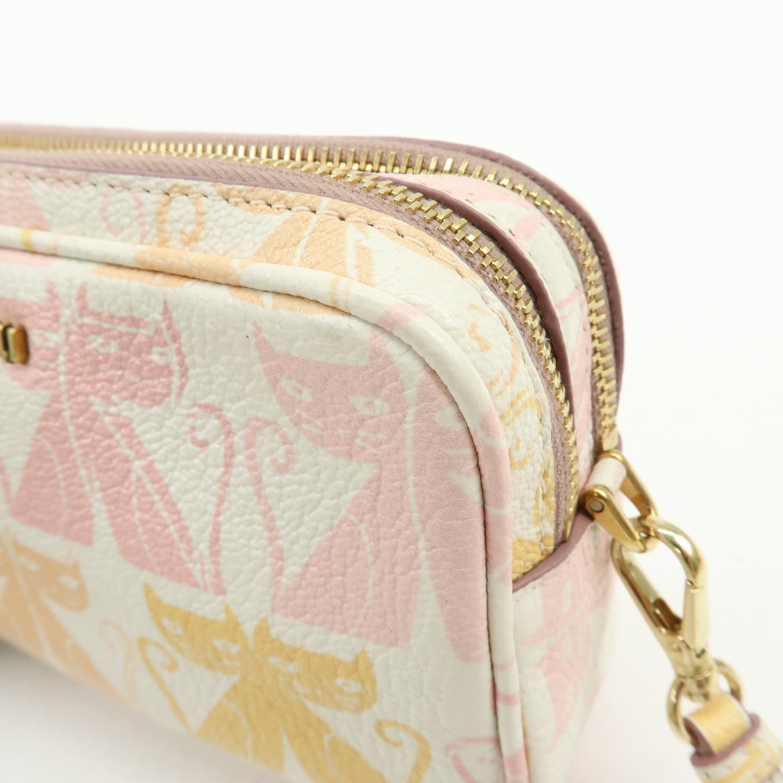 MIU MIU Cat Madras Leather Shoulder Bag Pink Orange White 5NF011