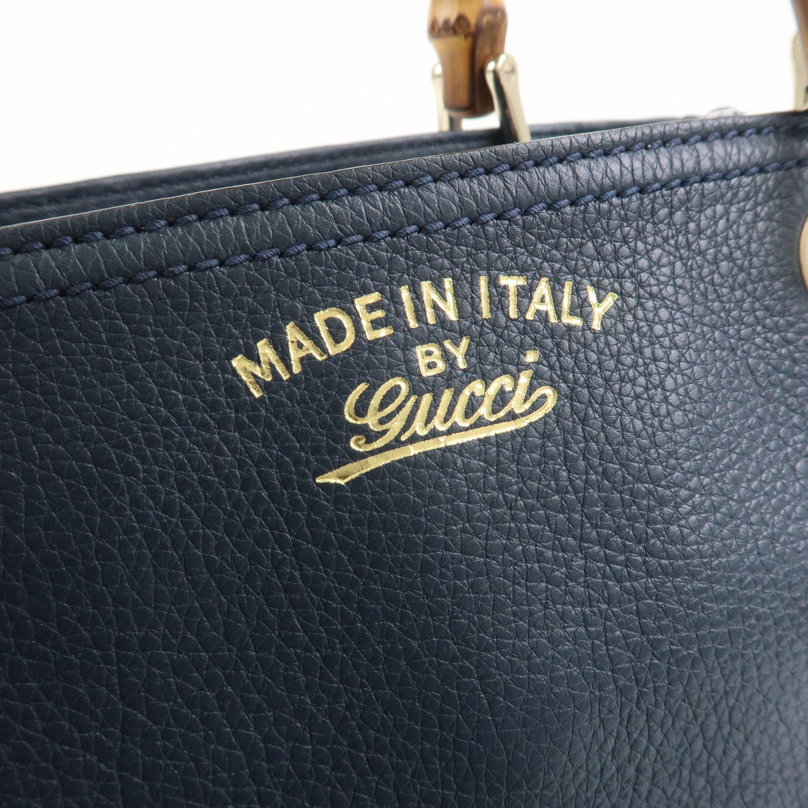 GUCCI Bamboo Shopper Small Leather 2Way Hand Bag Navy 336032