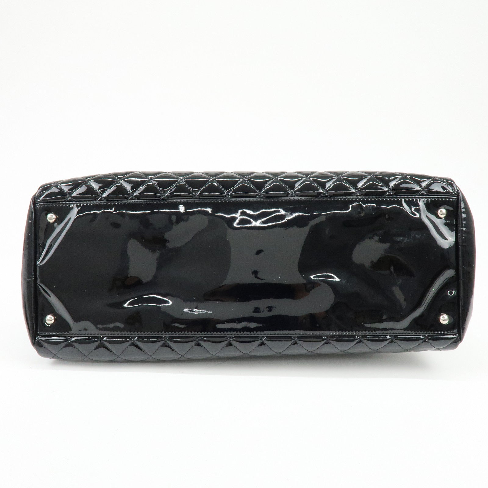 CHANEL Mademoiselle Patent Leather Shoulder Bag Bowling Bag Black