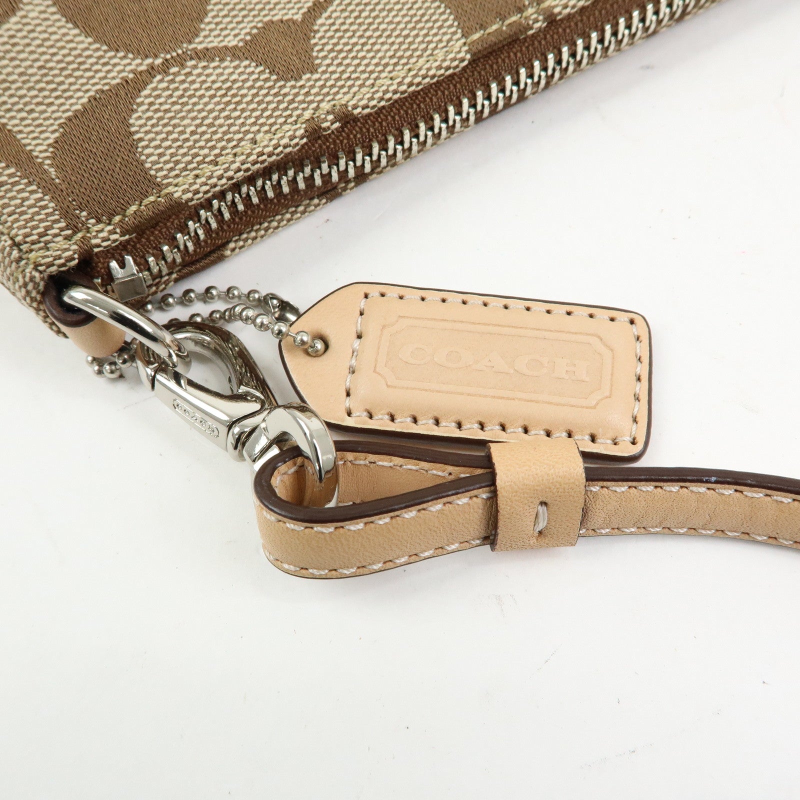 COACH Signature Canvas Leather Mini Hand Bag Brown Beige