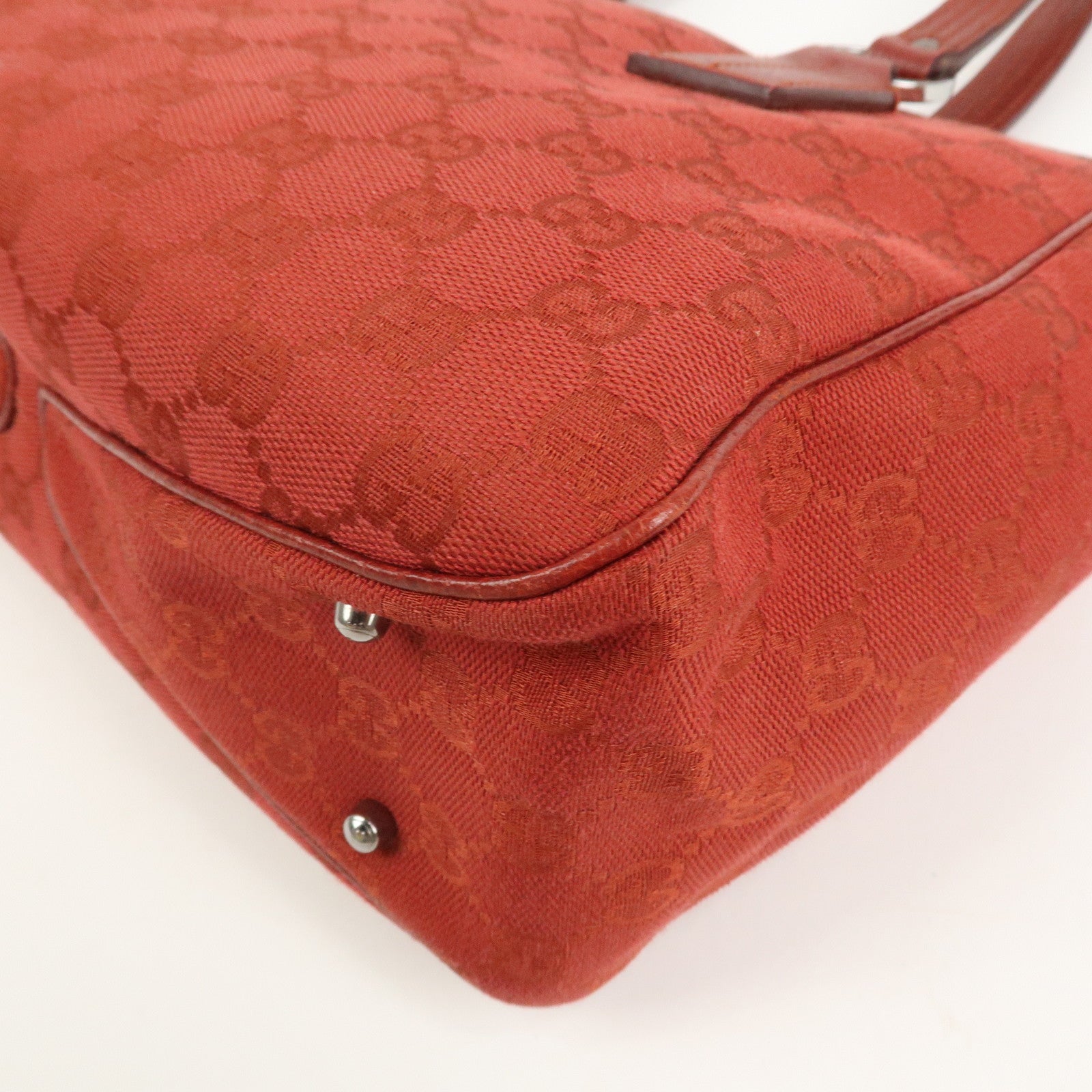 GUCCI GG Canvas Leather Tote Bag Hand Bag Red 113019