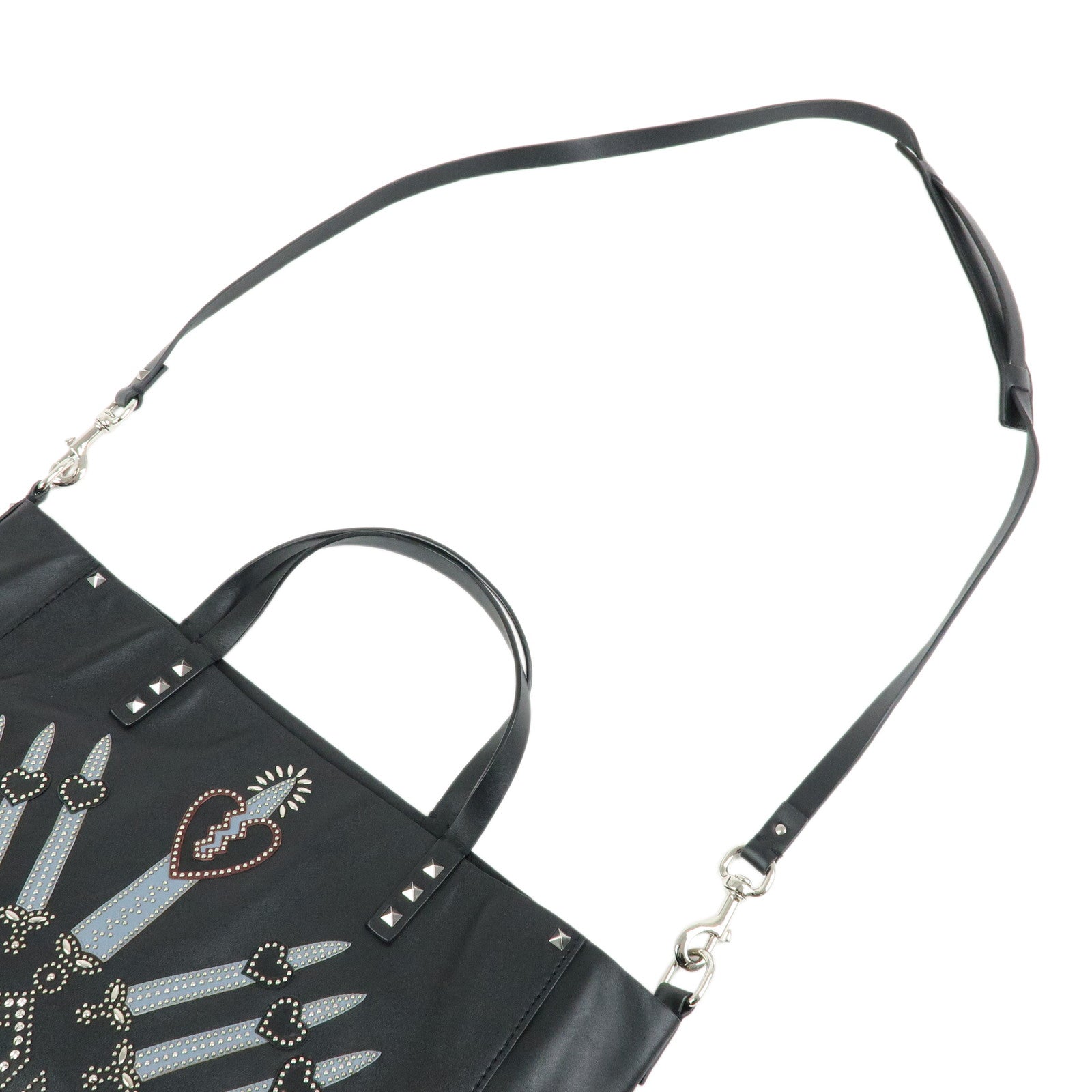 VALENTINO Studs Leather 2Way Bag Shoulder Bag Hand Bag Black