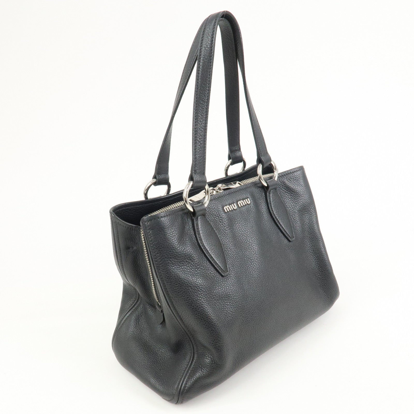 MIU MIU Logo Leather 2Way Shoulder Bag Hand Bag Black RR2014